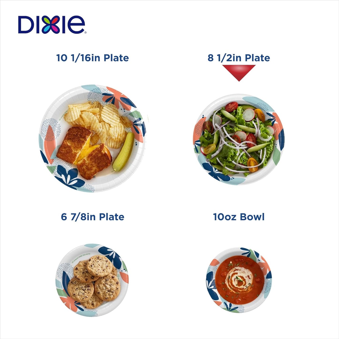 Dixie Paper Plates - Medium 8.5 Inch, 90 Count | Microwave-Safe, Soak-Proof & Cut Resistant Disposable Dinnerware