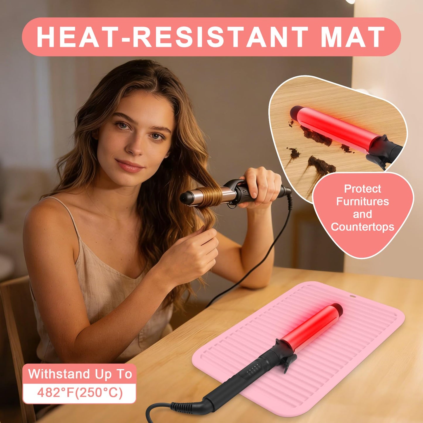WRORUNER Oversize Silicone Heat Resistant Mat, Professional Hair Tools Mat for Curling Irons, Flat Irons, Hair Straighteners, Portable Travel Hot Tool Pad Cover with Velcro(14.2" x 11.0")