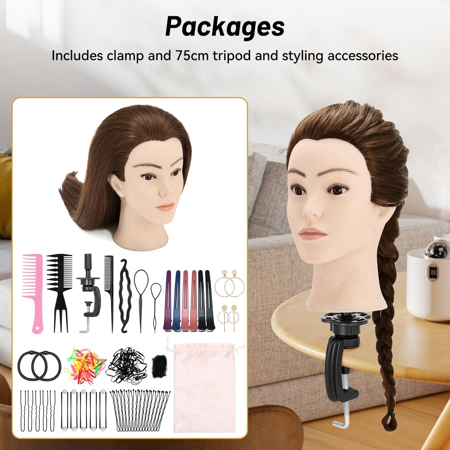 24" Mannequin Head with Hair for Hairdressing Training and Hair Styling