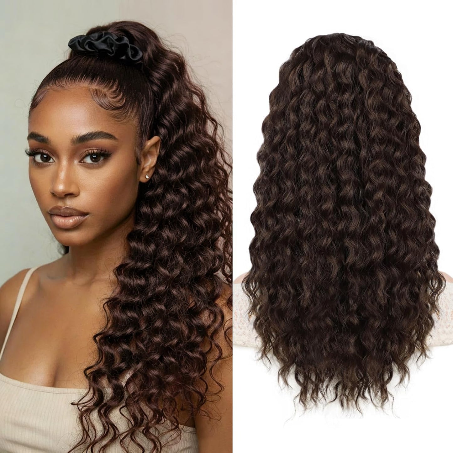 Curly Ponytail Extension - 20 Inch Drawstring Hairpiece for Black Women | Synthetic Long Wavy Style