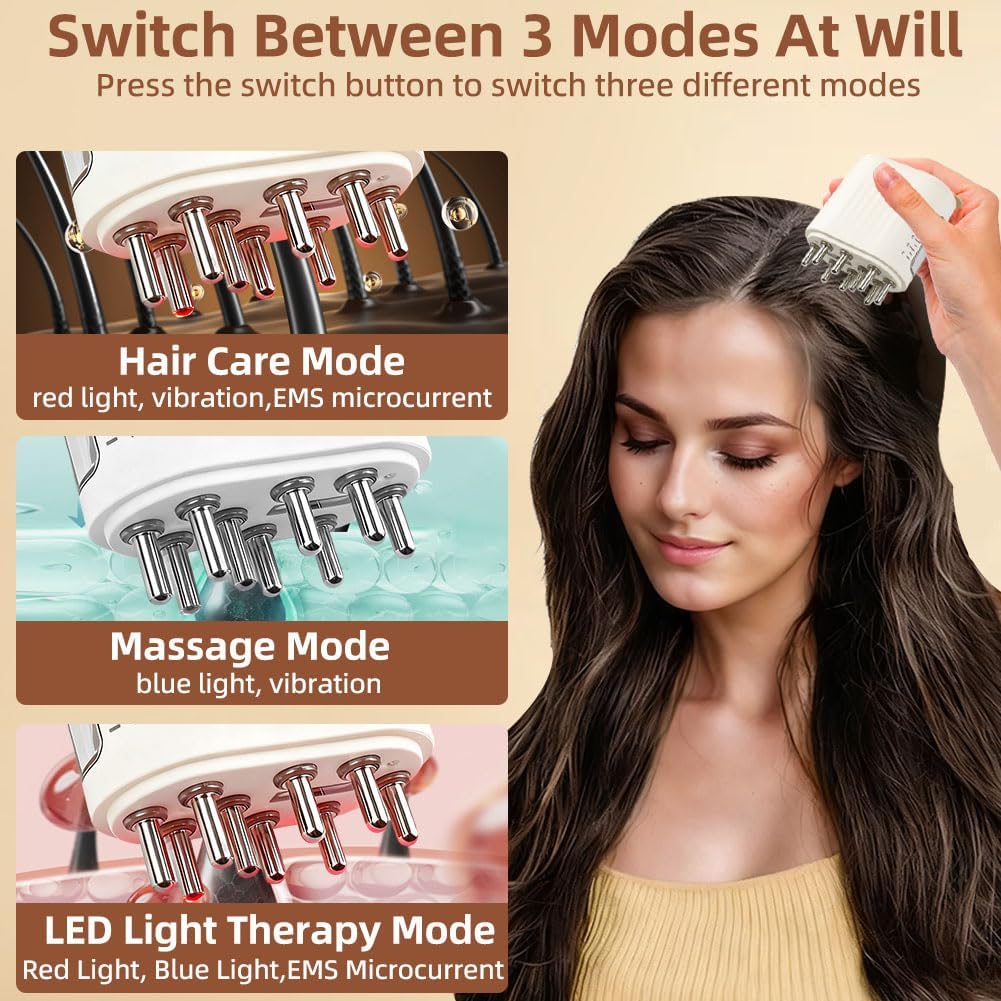Electric Hair Oil Applicator for Scalp, Scalp Massager for Oil Treatment, Root Comb Applicator with Vibration & Microcurrent, Red Light Therapy, for Hair Treatment and Growth
