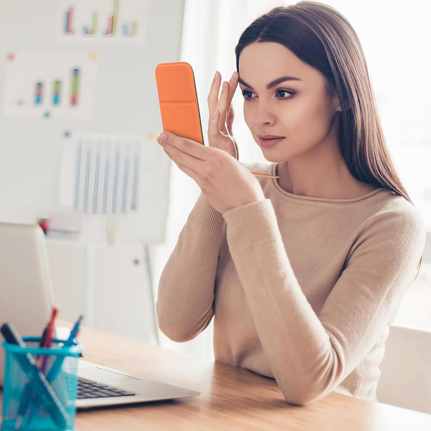 Travel Makeup Mirror - Ultrathin Portable Handheld Compact | Ideal for Camping, Home, Office - Orange