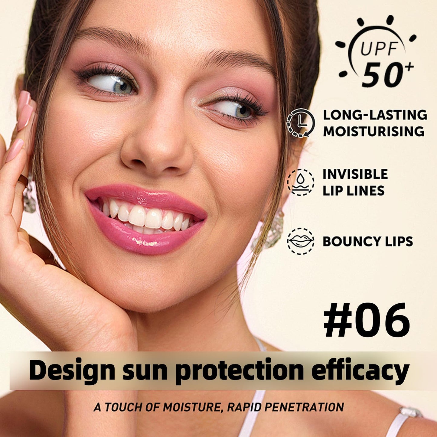 sam sugar Tinted Lip Balm Hydrating Lip Gloss Physical SPF 15 Long lasting Moisturizing Lip Balm Dewy Shine Finish Honey Melting Lip（06#）