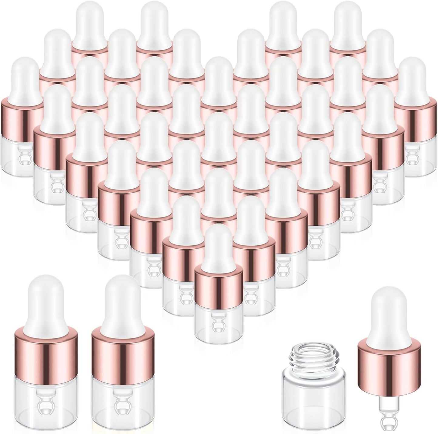 Mini Glass Oil Dropper Bottles - 100 Pcs 1 ml Clear Essential Sample Containers | Travel-Friendly Perfume Vials with Caps