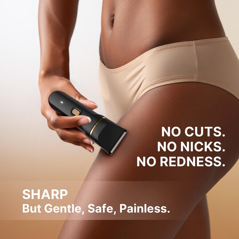 Bikini Trimmer for Women Painless, IPX7 Waterproof Rechargeable Electric Shaver Razors for Women, Pubic Hair Trimmer, Facial Hair Removal Cordless Ceramic Blade, Charge Dock, Gifts