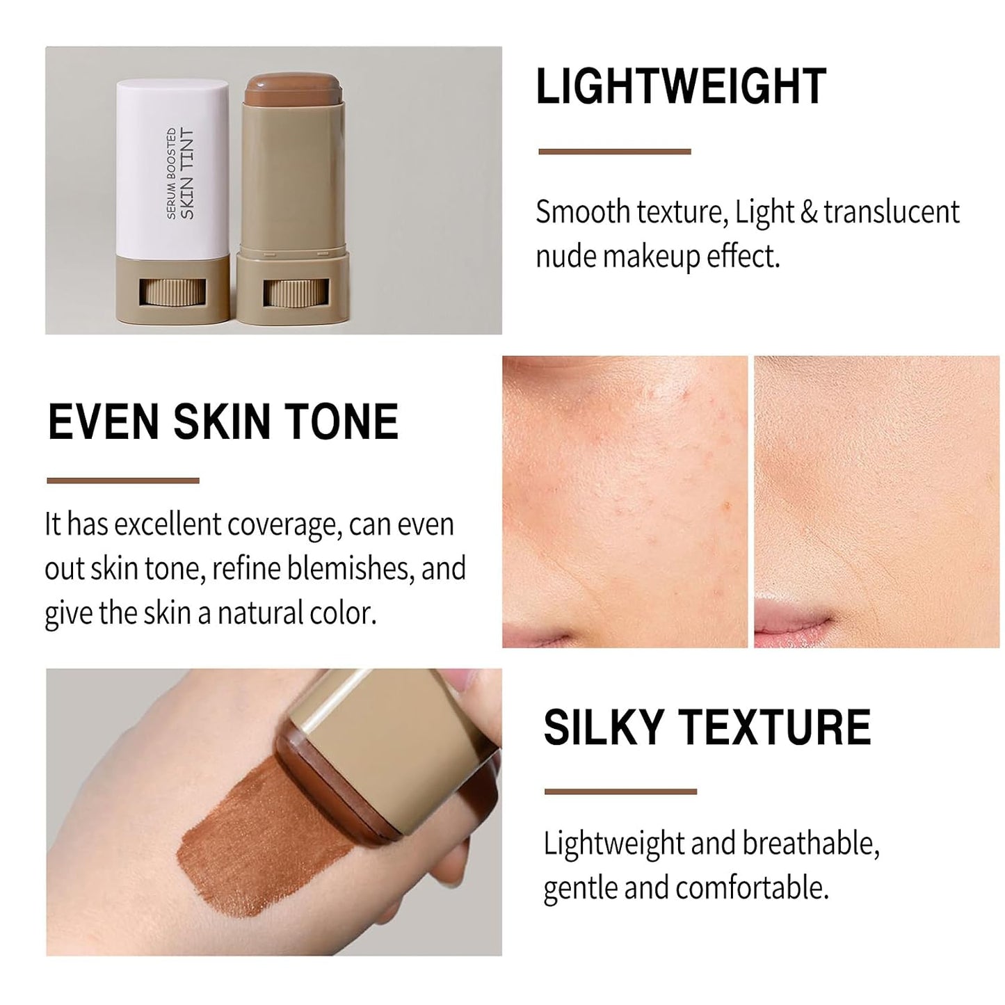 Beauty Balm Serum - Hydrating Tinted Concealer Stick for Women | Lightweight Moisturizer & Contour Foundation (#3)