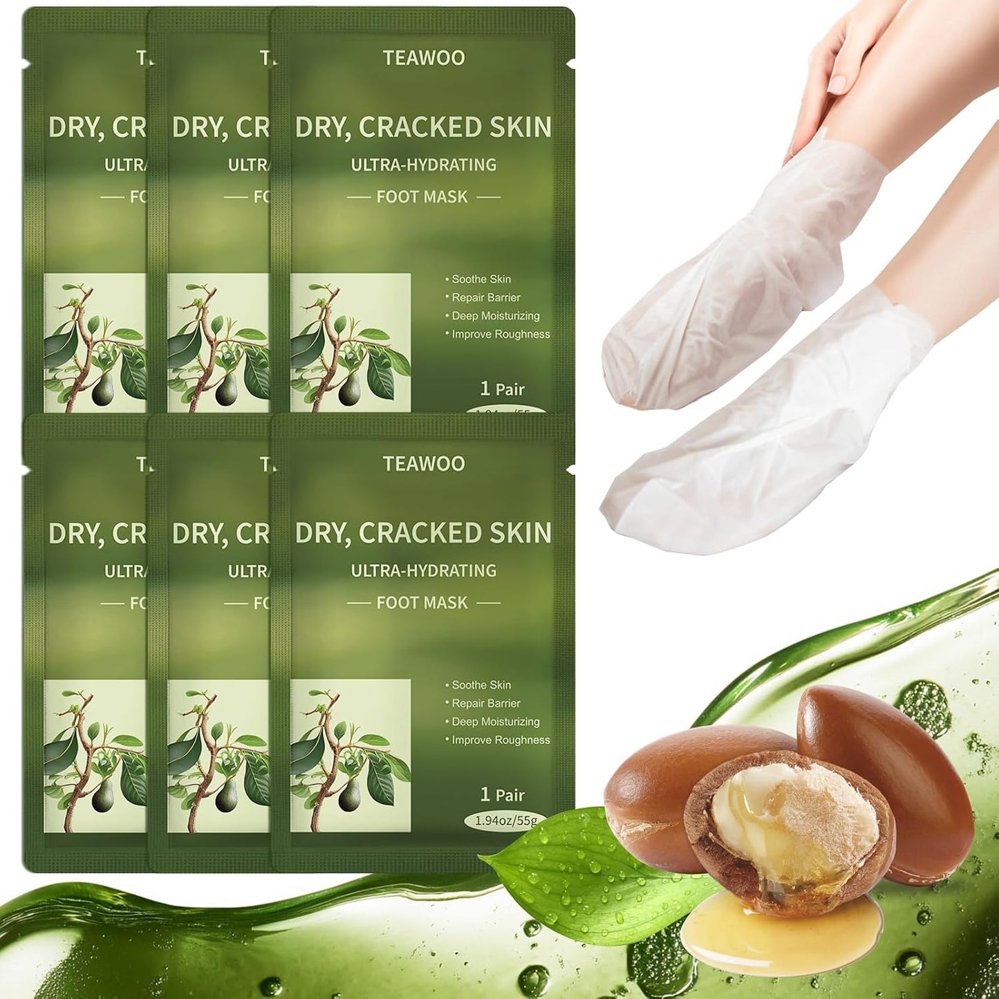 Moisturizing Foot Masks - 18 Pairs with Shea Butter & Jojoba Oil | Hydrating Care for Dry, Cracked Feet