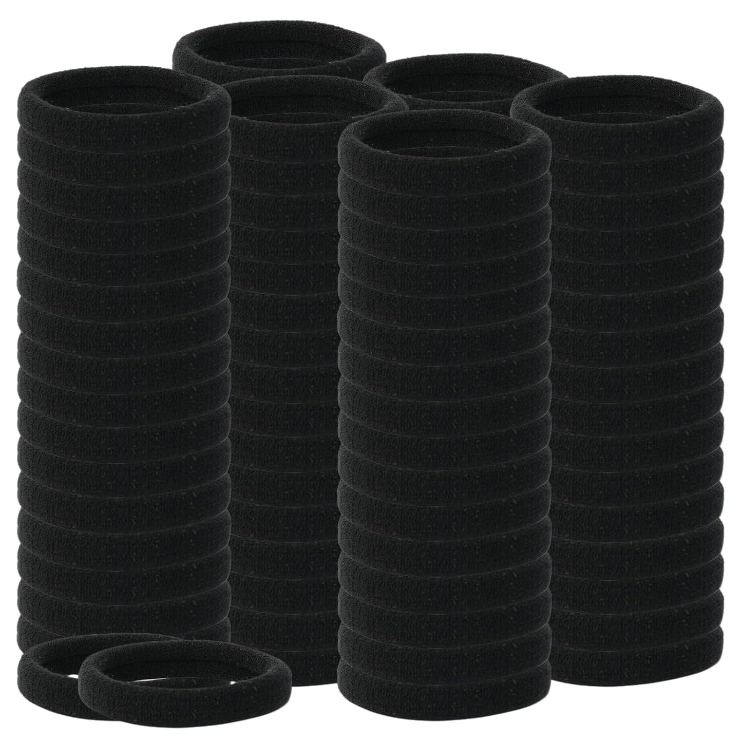 No Damage Hair Ties - 120 PCS Soft Seamless Cotton & Nylon Ponytail Holders | Hair Bands for Thick Hair (Black)