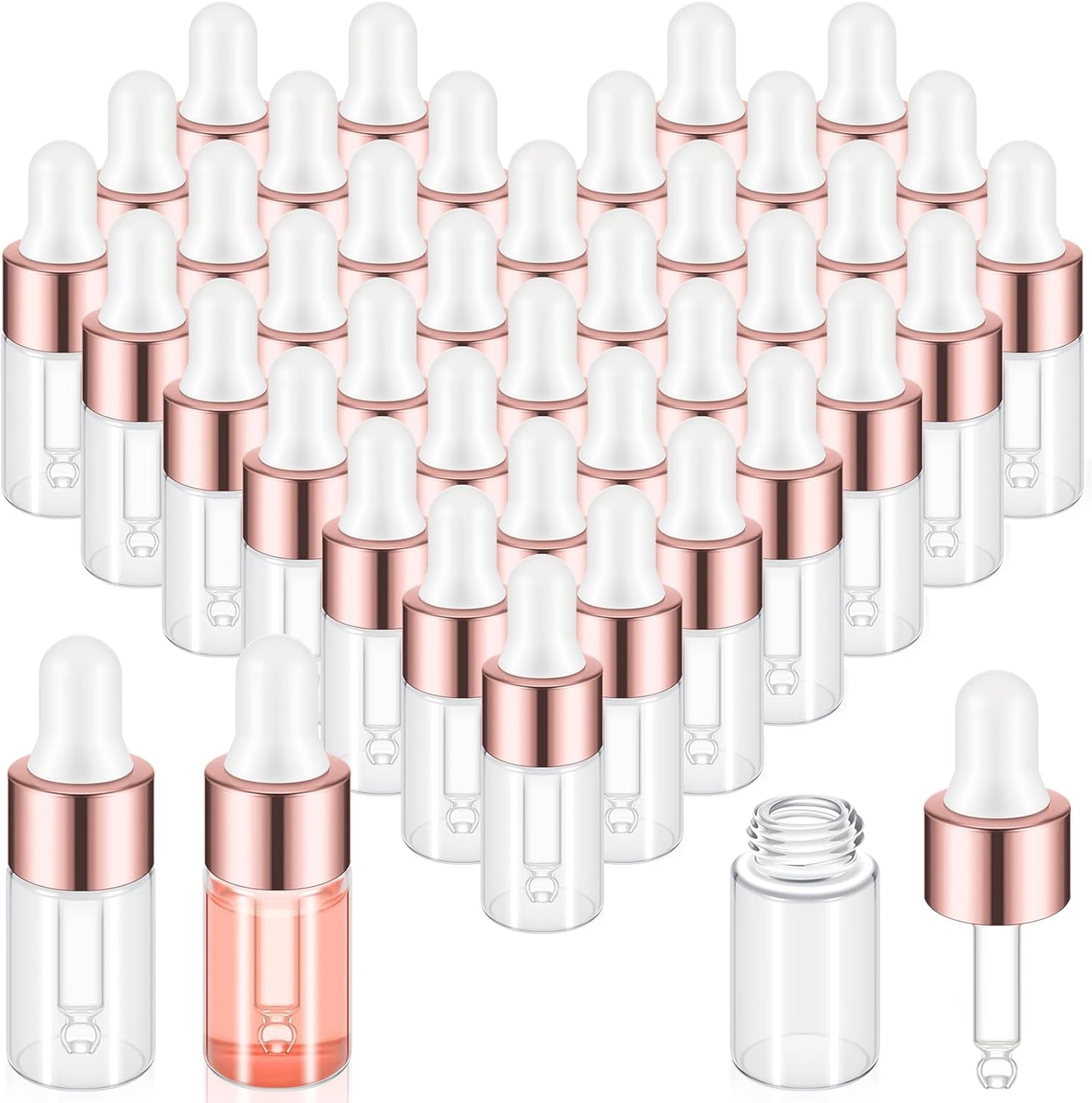 Mini Glass Oil Dropper Bottles - 100 Pcs 1 ml Clear Essential Sample Containers | Travel-Friendly Perfume Vials with Caps