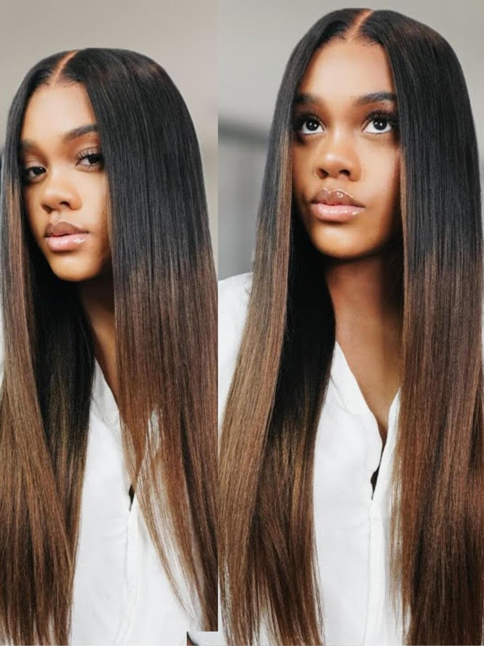 Beauty Forever Light Yaki Straight Glueless Wigs Human Hair Pre Plucked Pre Cut Black to Chestnut Brown 7x5 Bye Bye Knots Lace Front Wear and Go Drawstring Wig Beginner Friendly 150% Density 18inch