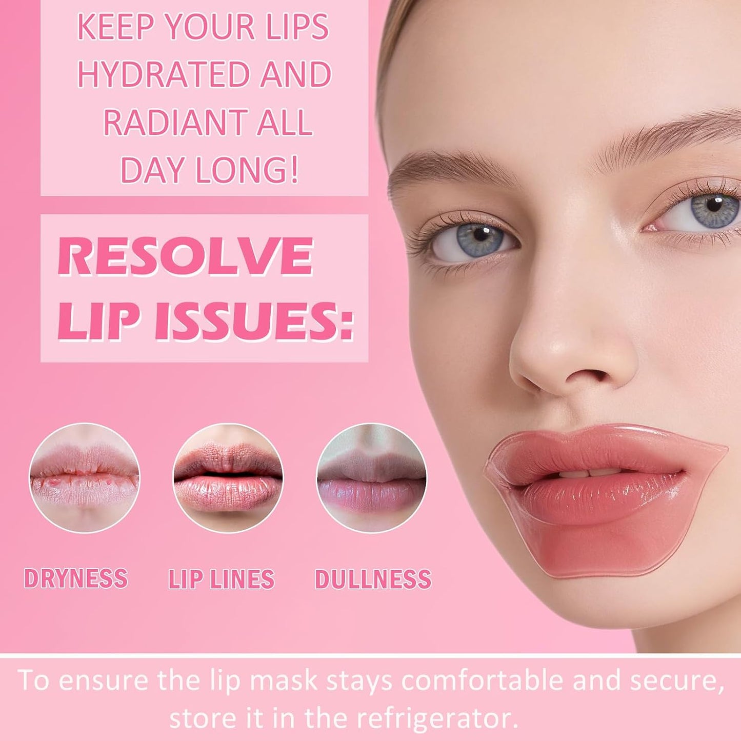 Collagen Lip Mask - 30 Pcs Moisturizing Pink Pads for Anti-Aging | Perfect Gift for Birthdays & Special Occasions