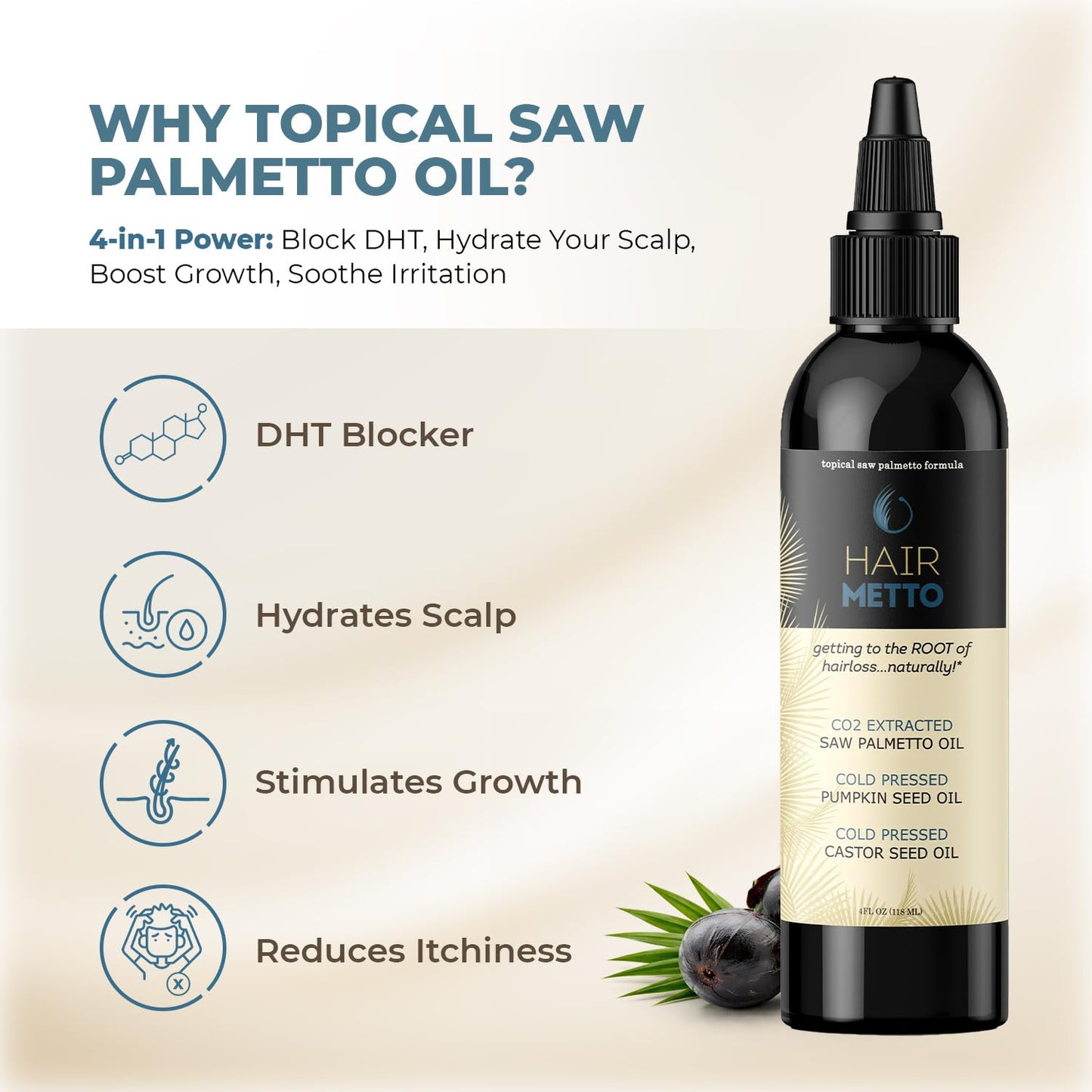 Pumpkin Seed Oil Hair Growth Treatment - 10X Potency with Saw Palmetto, Castor & Lavender | 4oz (118ml)