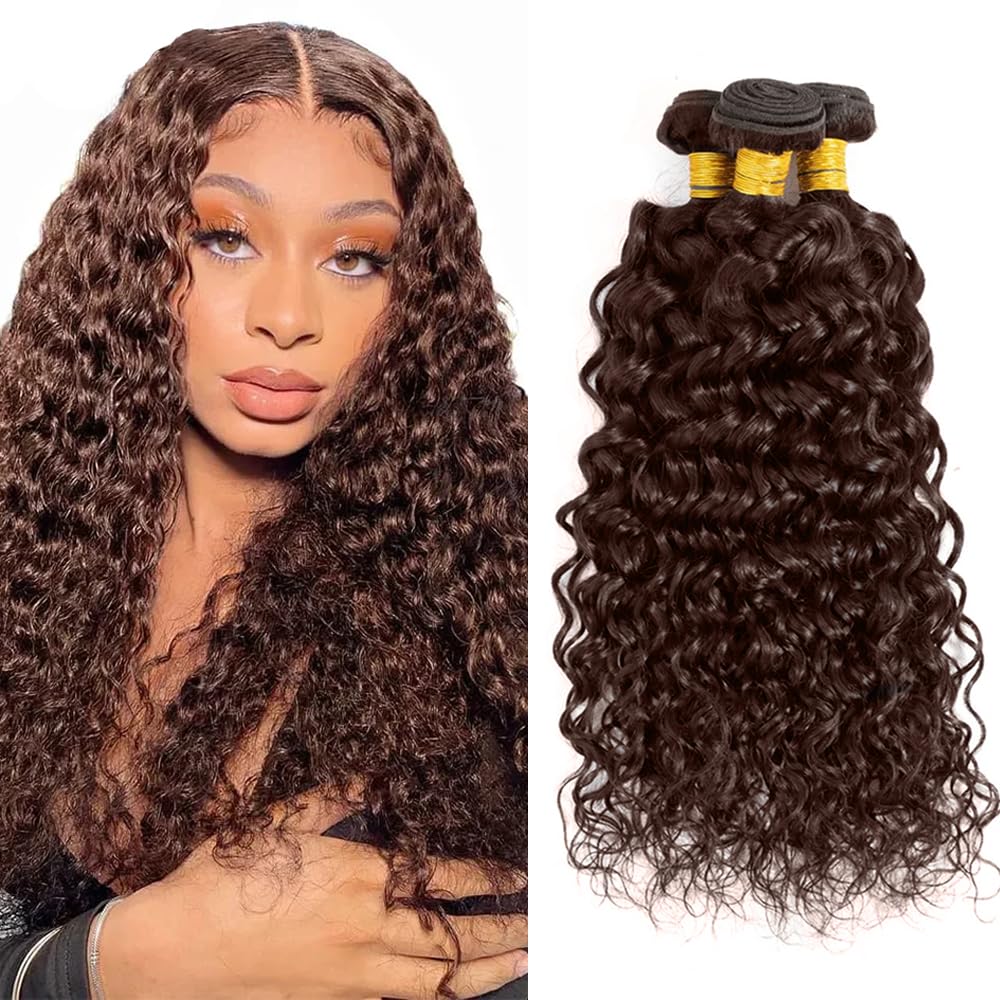 Brown Wet and Wavy Human Hair Bundles Color 4 Bundle 24 26 28 Inch Peruvian Virgin Remy Brown Wet and Wavy Bundle Double Weft Hair Weave 300g
