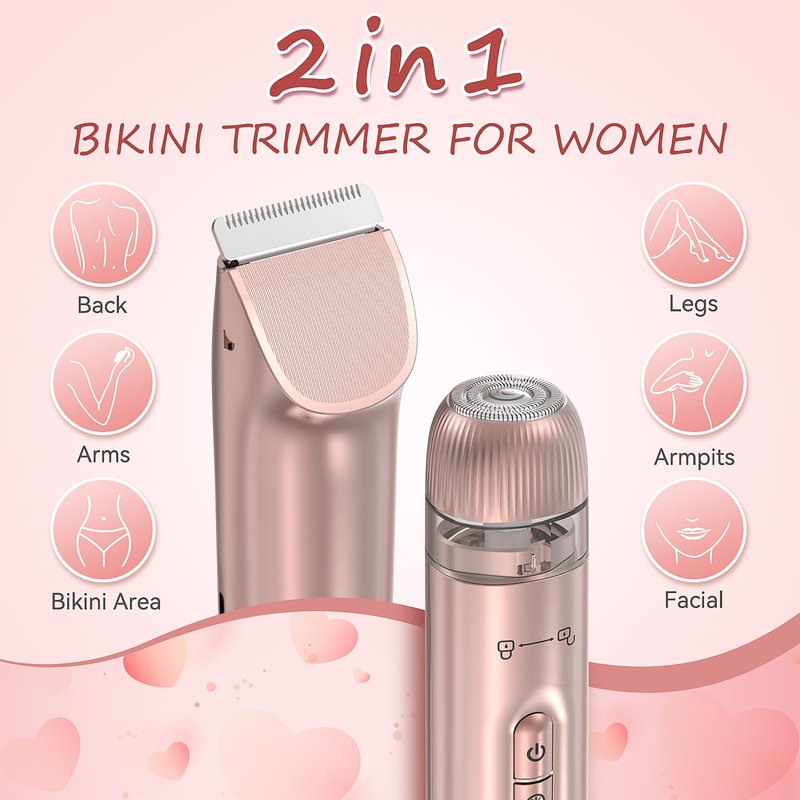 Bikini Trimmer for Women, Painless Dual Head Shaver for Sensitive Skin