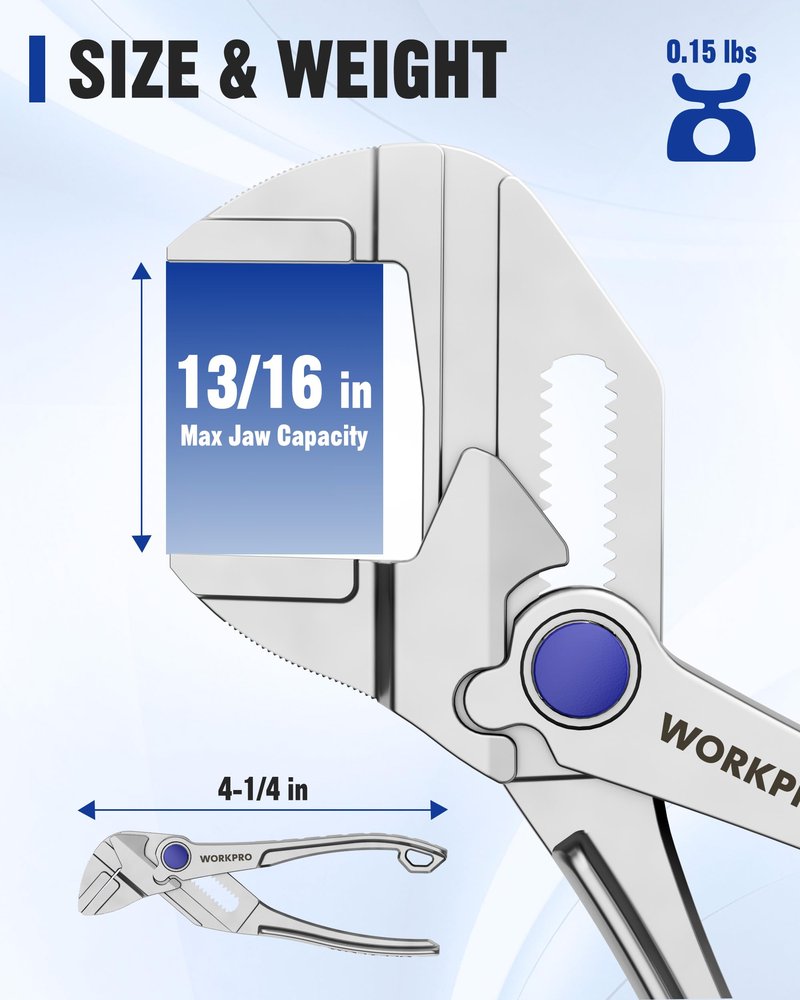 WORKPRO Mini Pliers Wrench, 4-Inch Smooth Jaw Plier, High-Toughness Alloy Steel Adjustable Wrench Pliers with Smooth Parallel Jaws, Anti-Rust Coating, EDC Plier for Tight Spaces & Versatile Use