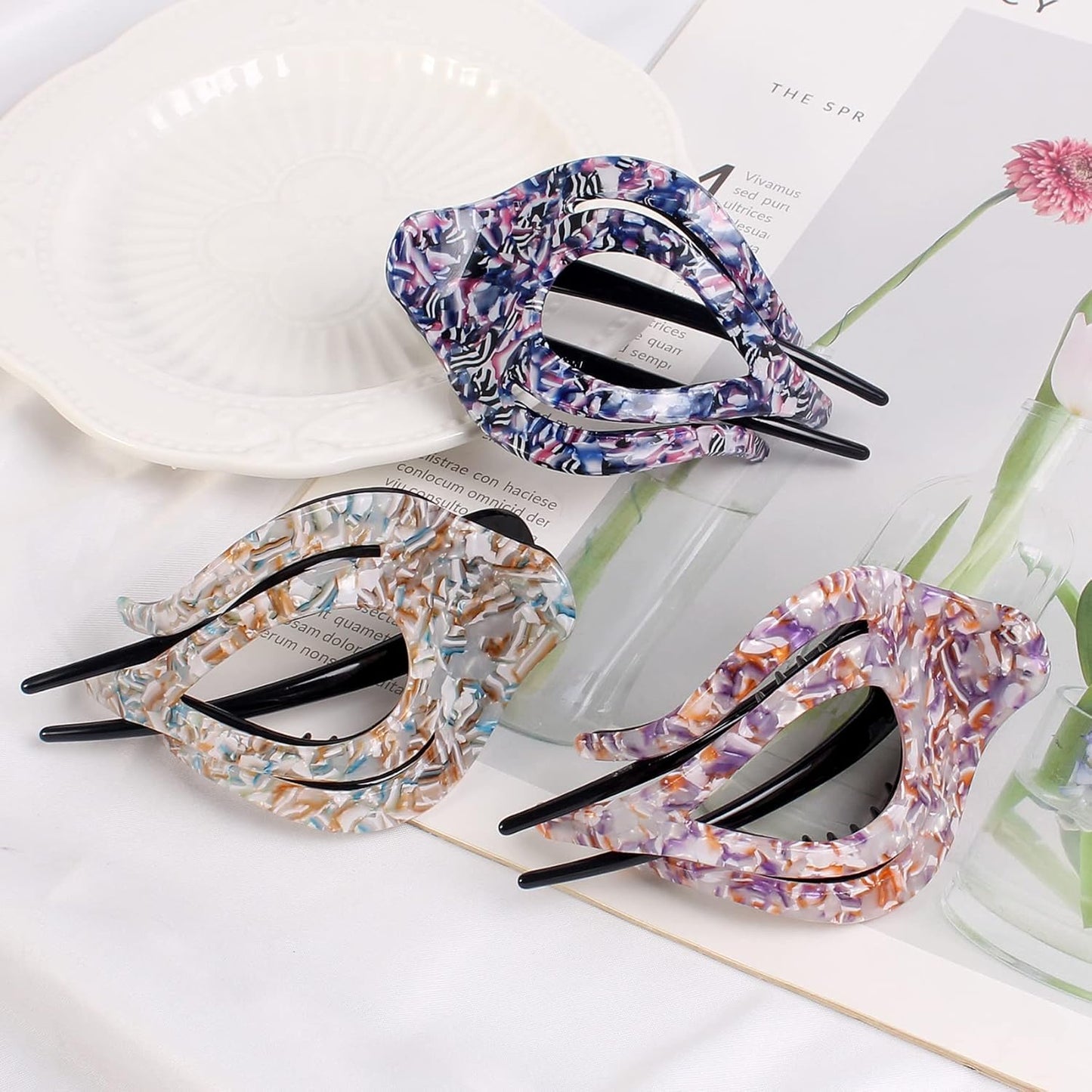 French Hair Clips - Curved Claw Clips for Women - Strong Hold No Slip Grip | Multicolor, 3 Count (3.95 x 2.36 Inch)
