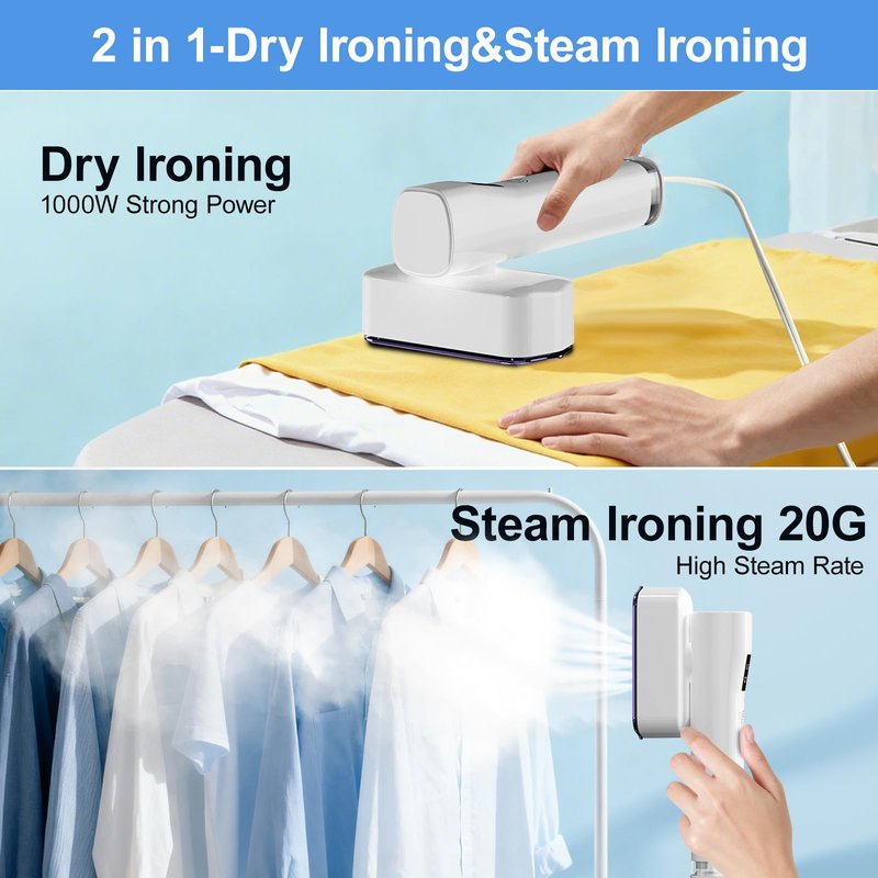Steamer for Clothes, Handheld and Portable with 15-Second Heat-Up, 2-in-1 Steamer & Iron with Smart Touch Operation and 4 Modes, Suitable for All Fabrics, Ideal for Home & Travel-Pearl White