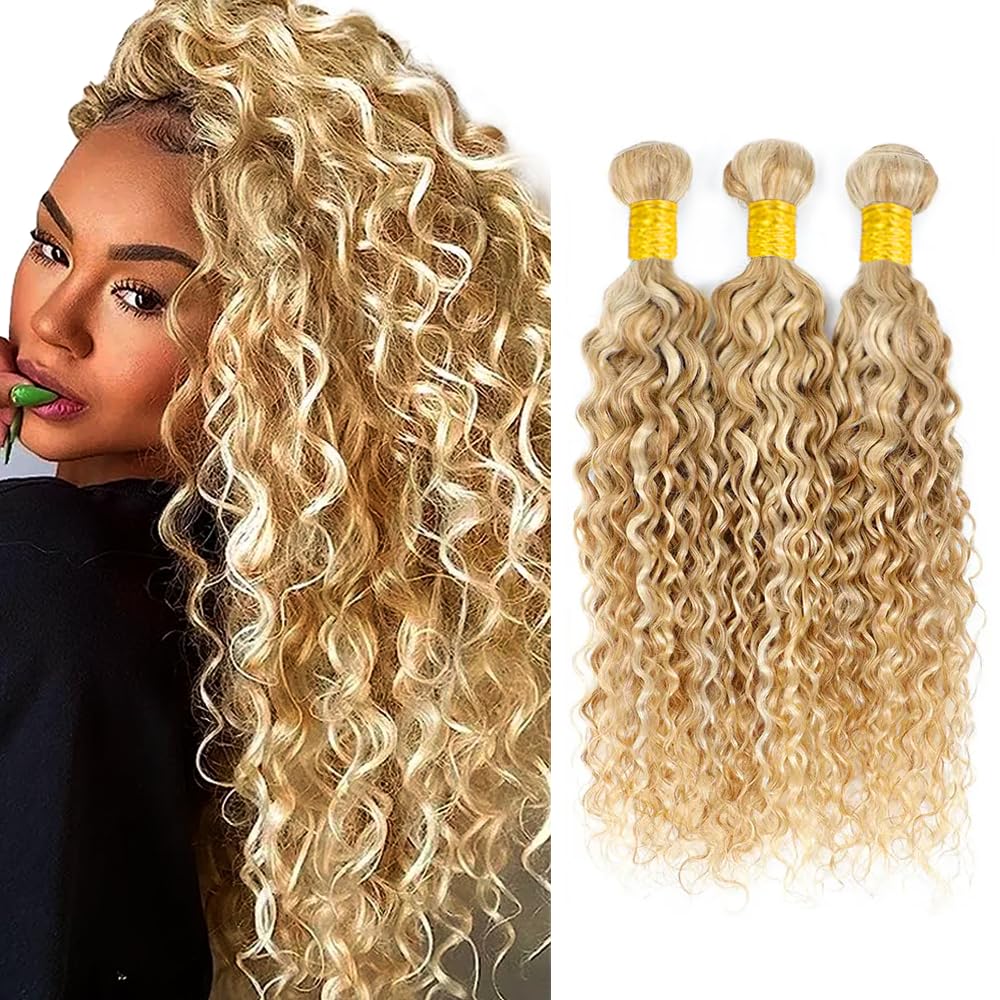 30 32 34 inch 613 Bundles Human Hair Blonde Water Wave Bundle #27 Honey Blonde Human Hair Bundle