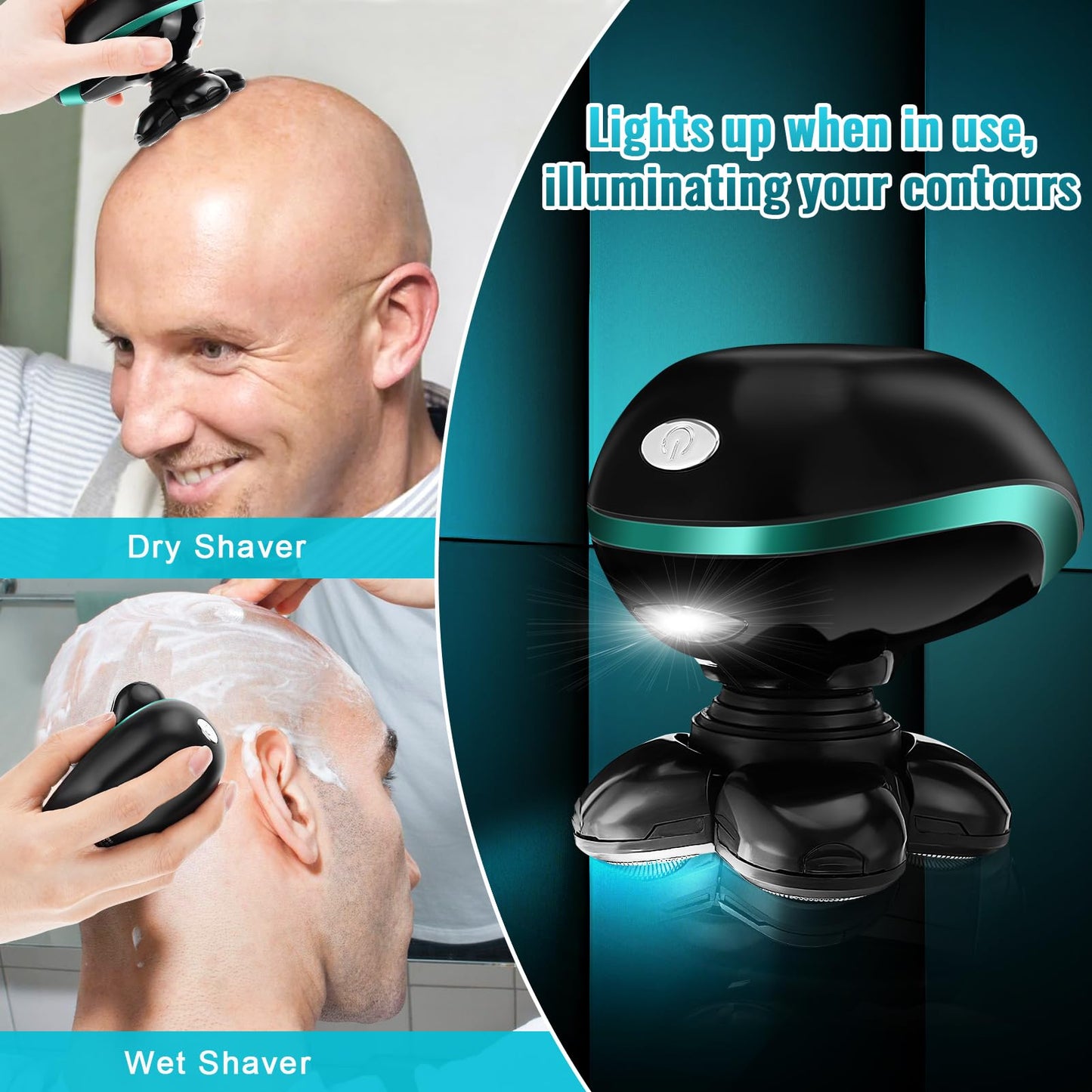 Head Shavers for Bald Men, 5D Electric Razor Dolodomy 5 in 1 Waterproof Display Mens Shaver for Wet Dry Electric Skull Shavers with LED Lights Nose Hair Sideburns Trimmer and Face Cleaning Brush