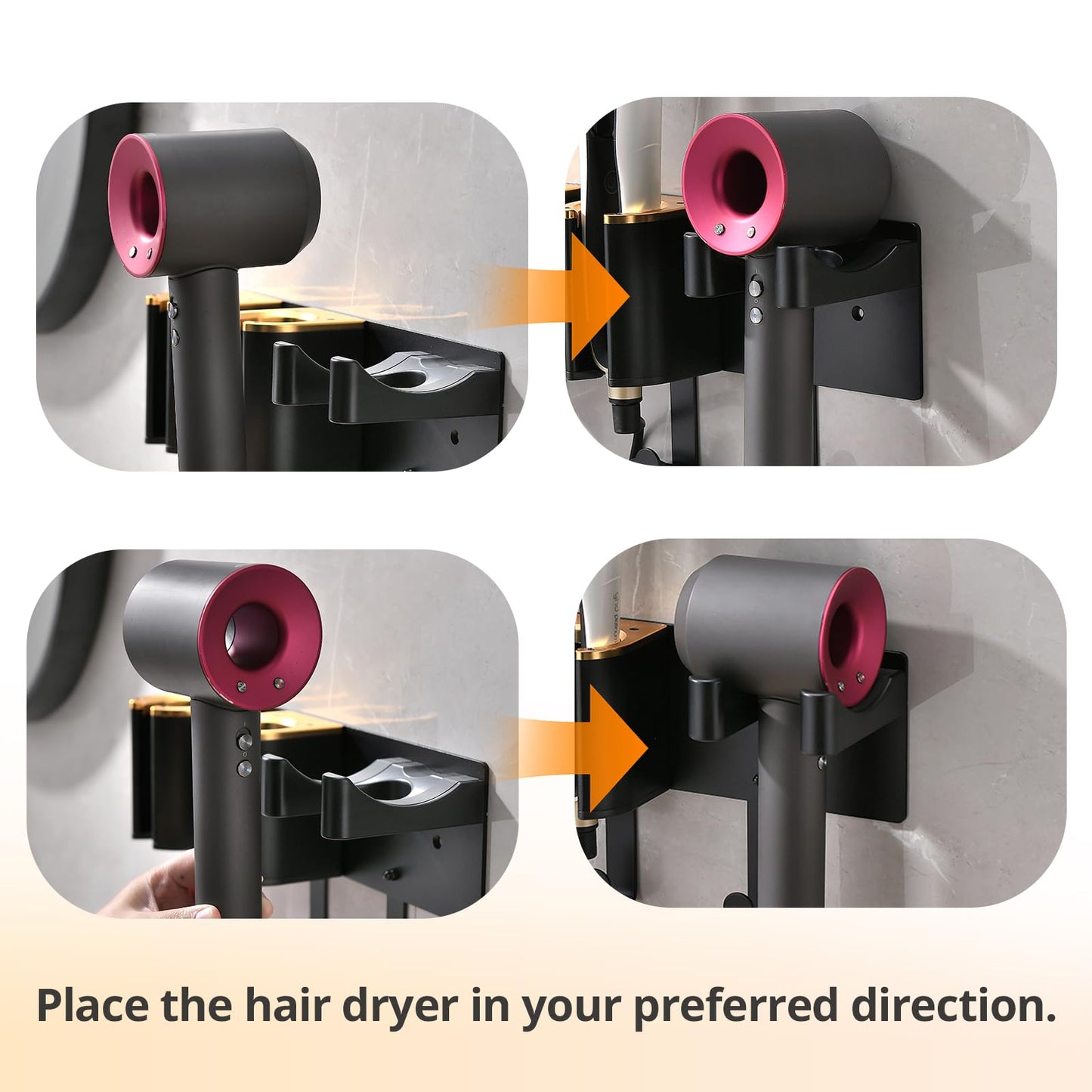 HAVICATO Wall Mount Hair Tool Organizer, Black with Gold Accents