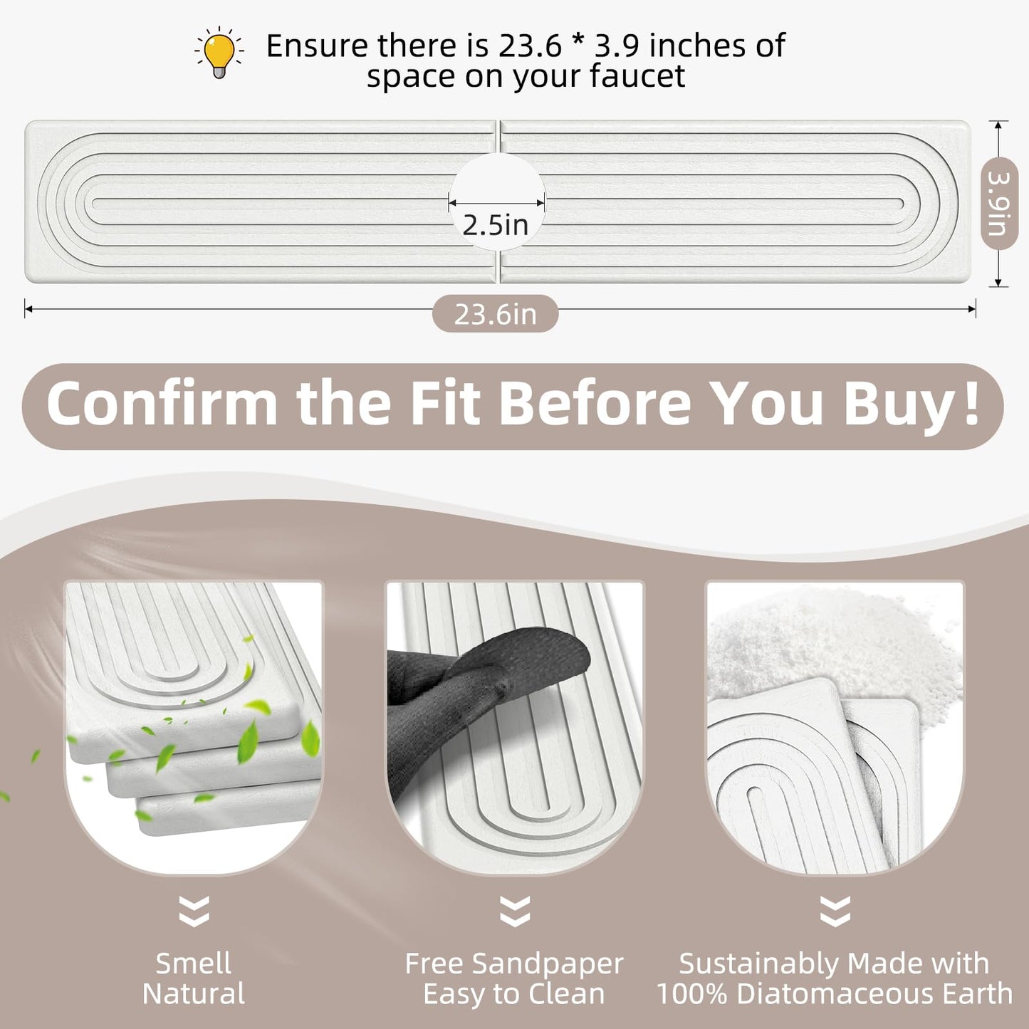 AKUVU Faucet Mat for Kitchen Sink - Super Absorbent Diatomite Fast Drying Stone, Quick Drying Splash Guard,Prevents Moisture Buildup Sink, Durable Protector for Kitchen,Bathroom Counter