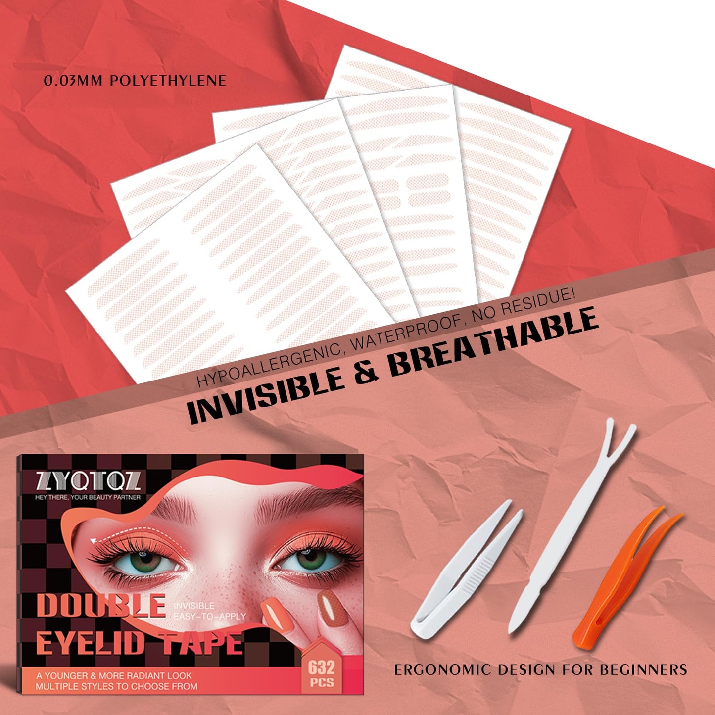 Eyelid Tape, Instant Invisible Eyelid Lifter Strips Ultra-Thin Breathable long-lasting Double Eyelid Tape for Hooded, Droopy, Uneven, Mono-eyelids-New upgrade. (Skin color, 640Pcs（pack of 1))