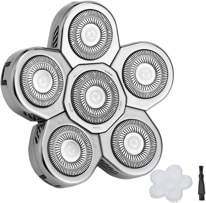 6 Blades Shaver Replacement Heads Electric Razor Blade Replacement Blades for Bald Men Shaver Replacement Blade with Blade Cover (Silver)