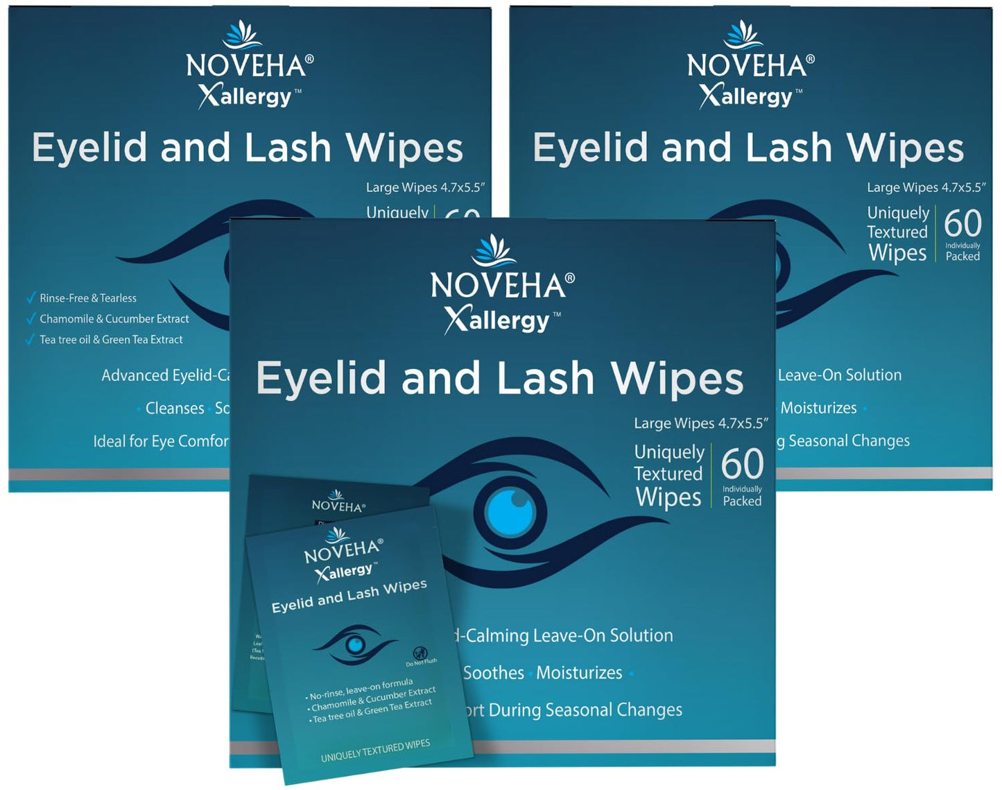 NOVEHA Allergy Relief Eyelid Wipes - 60 Pre-Moistened Hypoallergenic Pads for Itchiness & Redness | Soothe & Clean Eyes