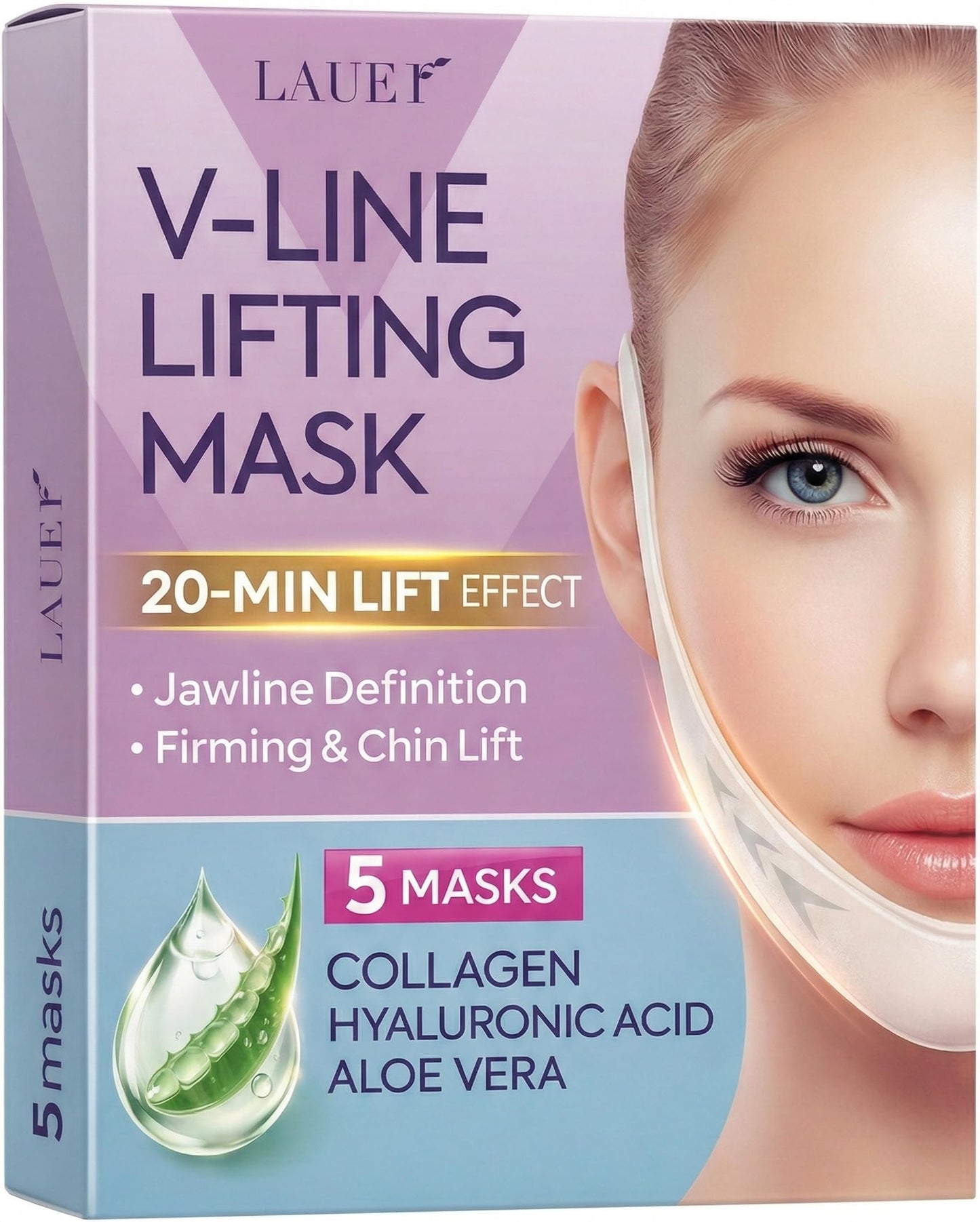 V Shaped Contouring Face Mask Line Shaping Lifting Belt Neck Reduction Jawline Lift Tape Enhancer Firming Chin Up Collagen Hyaluronic Acid Aloe Vera
