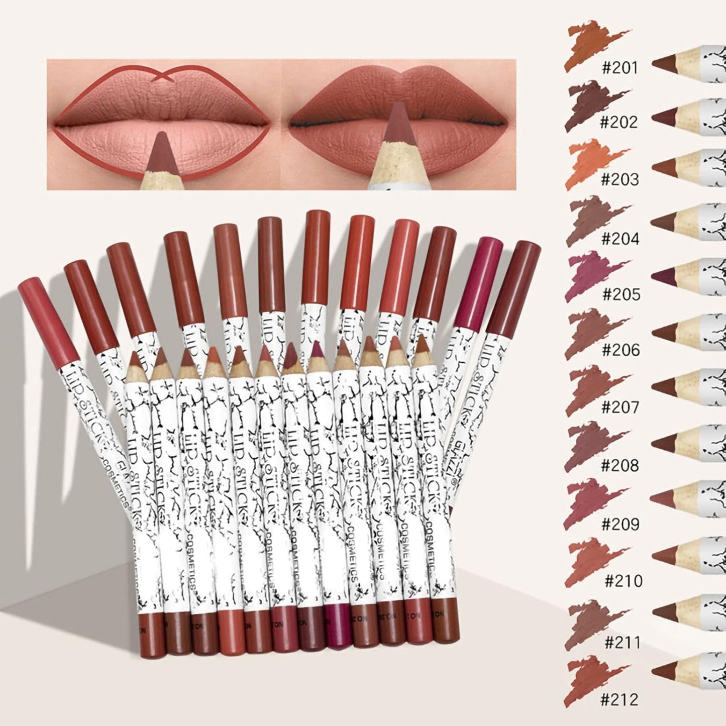 12 Colors Lip Liner Set - Matte Finish, Long-Lasting High Pigment Lip Pencils for Daily Makeup