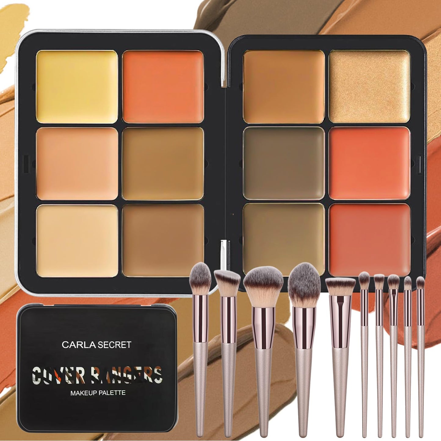 JasCherry Makeup Kit, 12 Colors Vegan Eyeshadow Concealer Palette with 10 Professional Champagne Gold Makeup Brushes Set, Cruelty-Free, Gift Set for Women, Teens, Beginners(A)