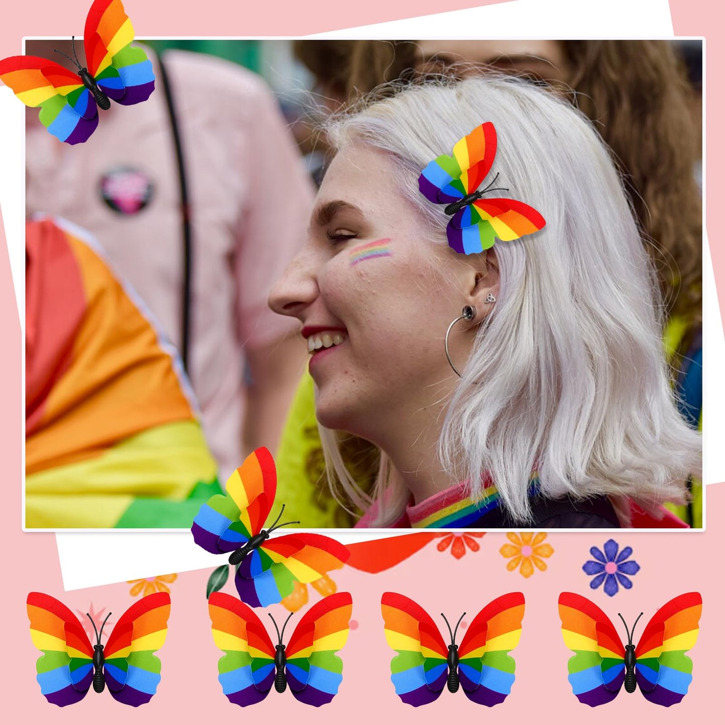 14 Pcs Gay Pride Day Rainbow Butterfly Hair Clip, LGBT Rainbow Butterfly Clips for Women Girls Gay Party Parades Celebrations Hair Decoration