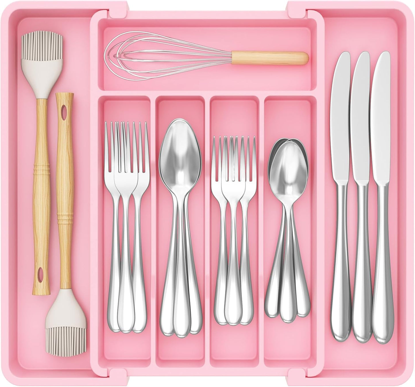 Expandable Silverware Organizer - BPA-Free Plastic Utensil Tray for Kitchen Drawer | Space-Saving Cutlery Holder, Black, 8.5-14 x 12 x 1.5 Inch