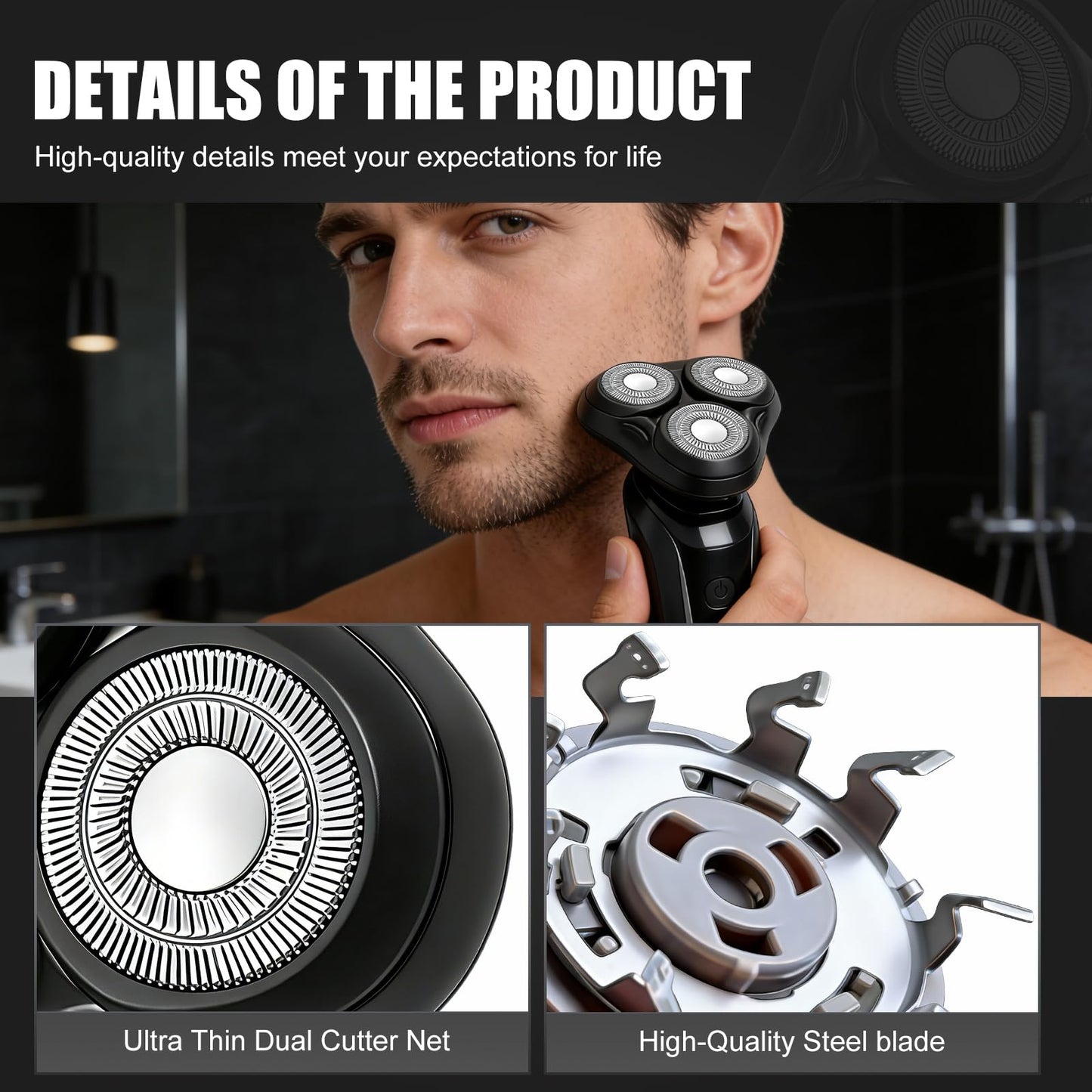2PACK（Black） Universal Rotary Replacement Shaver Head,Compatible with Remington Shaver Series,for R3,R4,R5,R6,R7,R8,SP-3141 and SP-5161 Foils/Blades