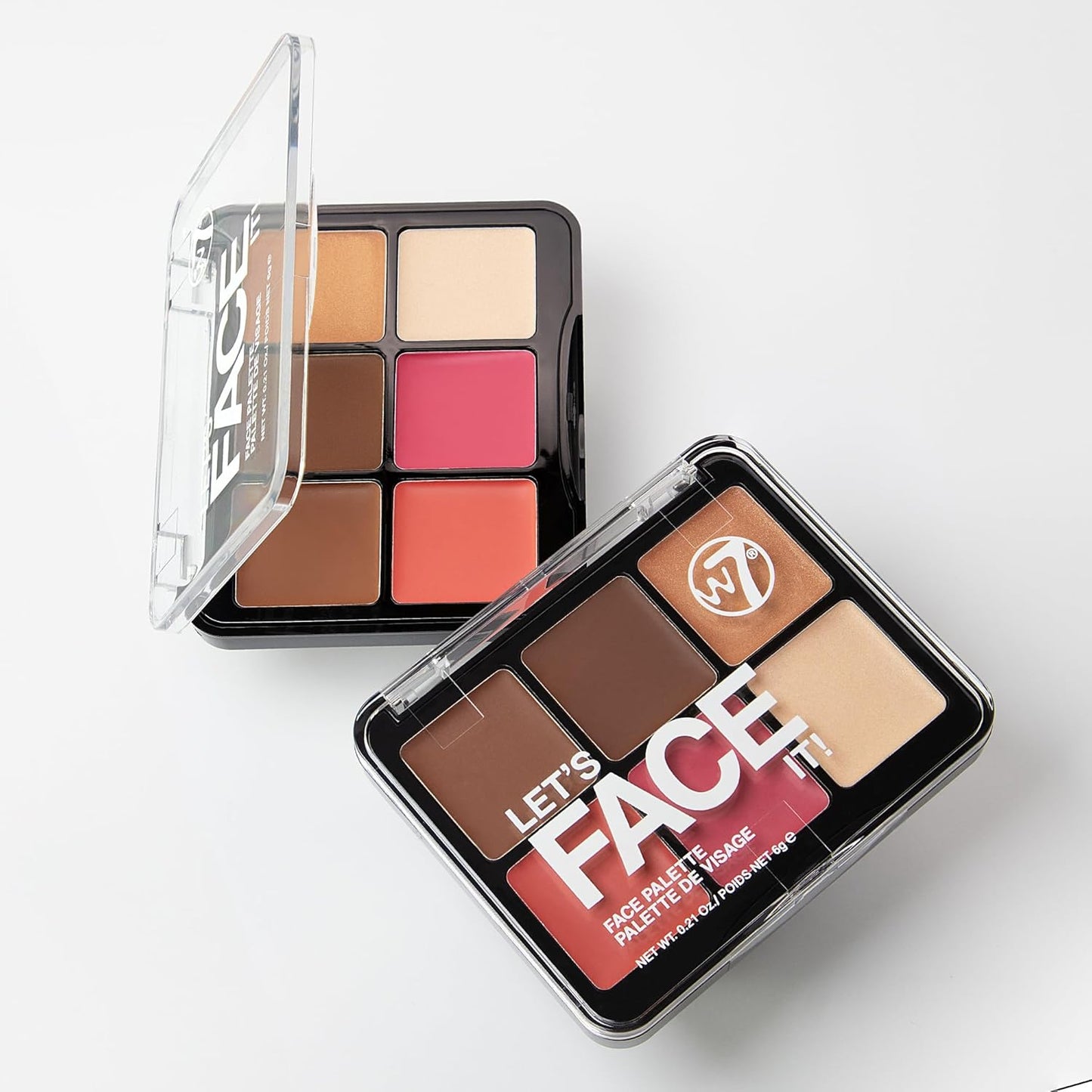 Cream Face Palette - W7 Let’s Face It 6-Pan Bronzer, Blush & Highlight - Light Soft Glow, Creamy & Blendable Makeup