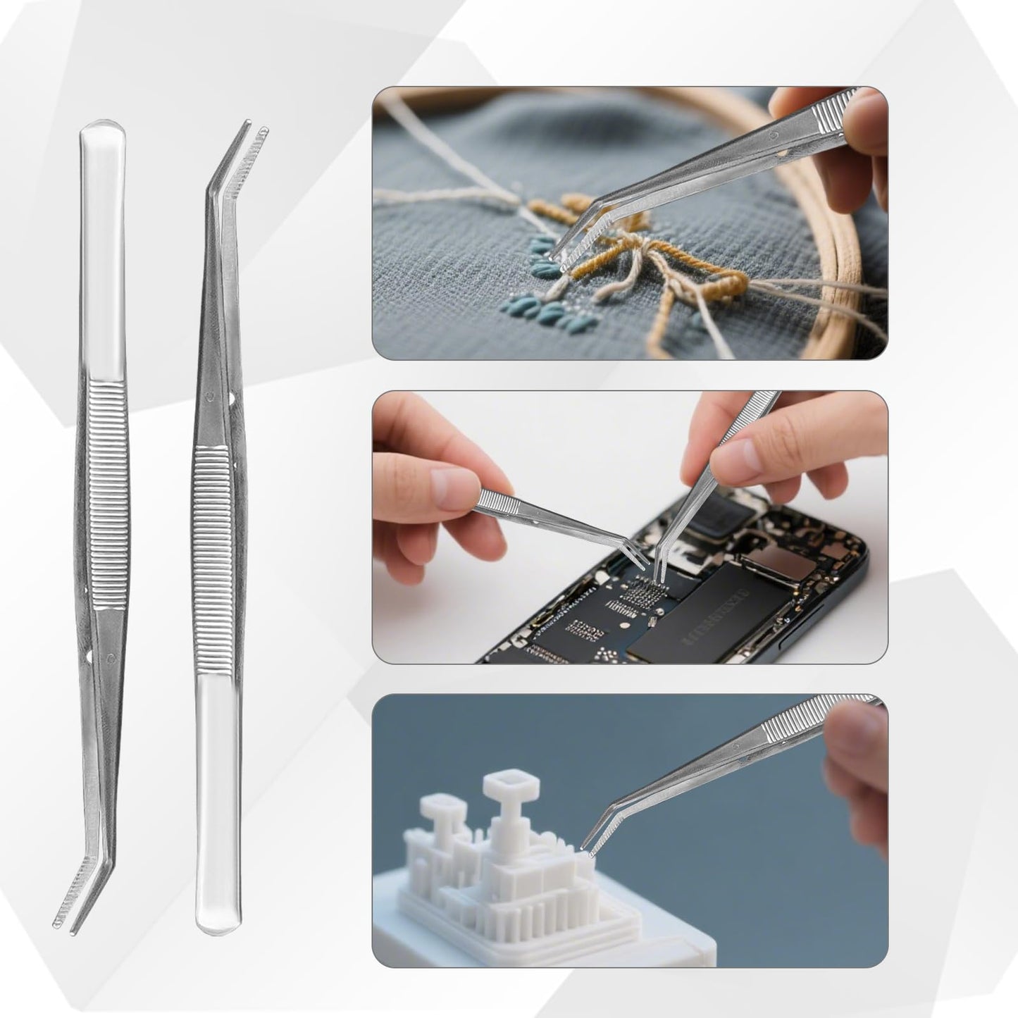 CONEHOY 36 Pcs Stainless Steel Tweezers Multipurpose Sewing Machine Forceps Bulk with Curved Serrated Tip for Crafting (Silver)