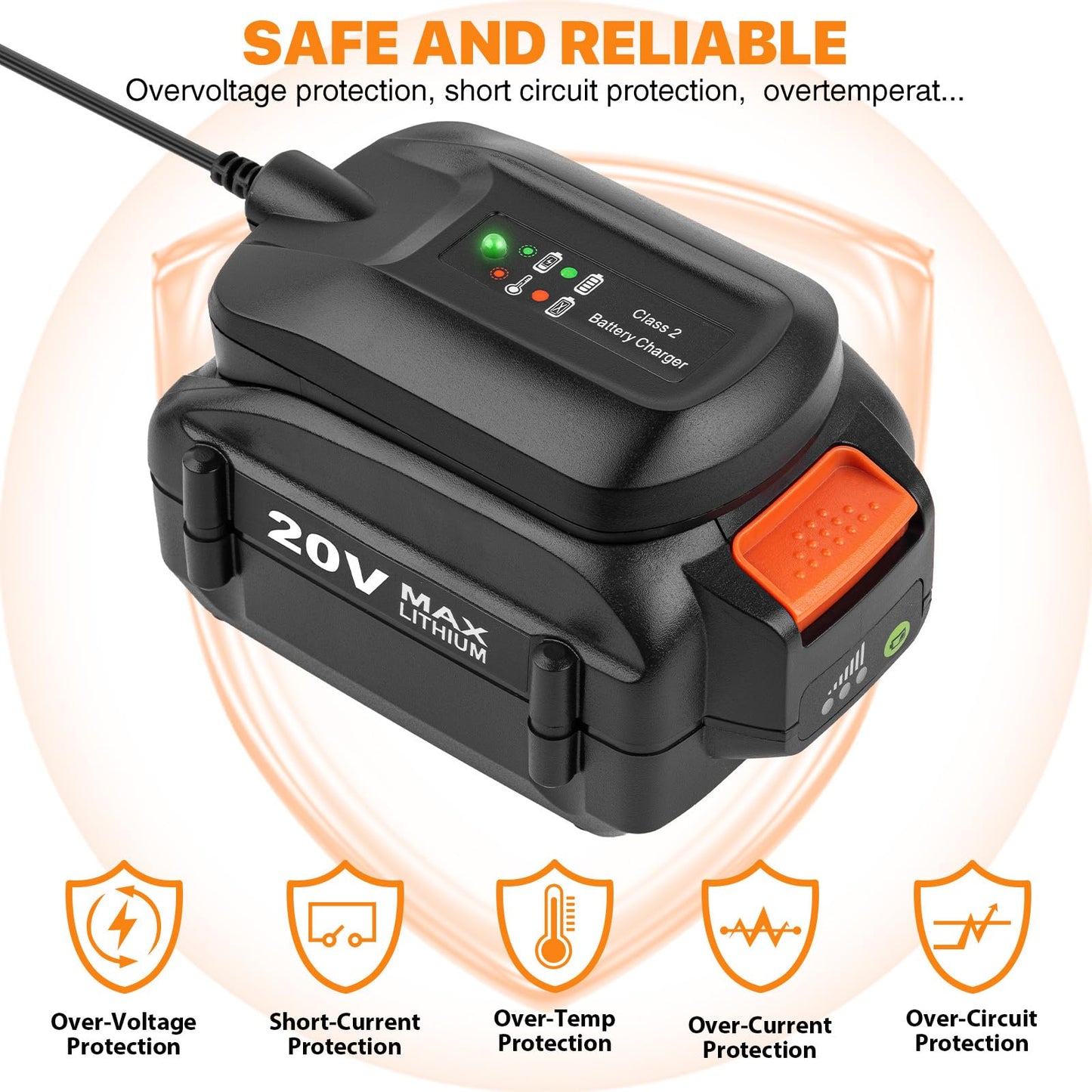 Lxljiad 20V Charger Replacement for Worx WA3742 Battery Compatible with Worx 20V WA3732 WA3525 WA3520 WA3575 WA3578 Lithium Battery