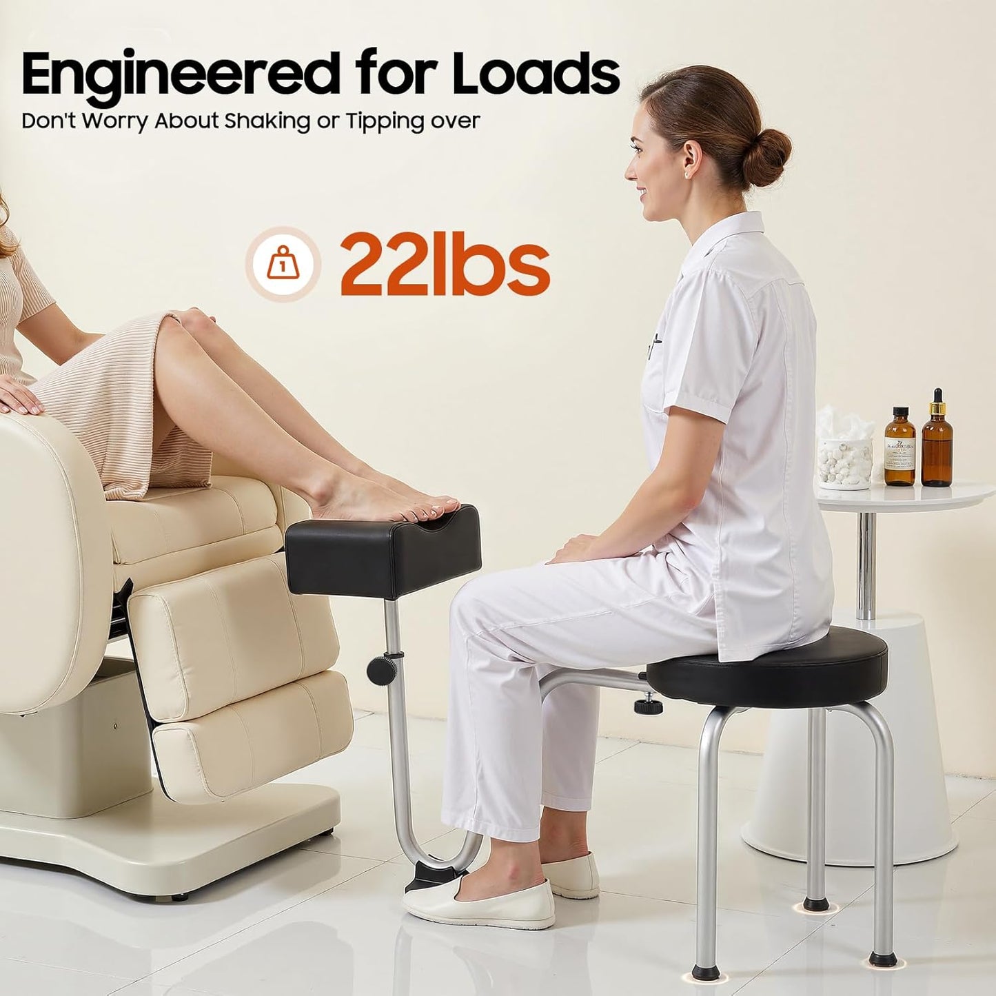 Portable Pedicure Foot Rest Stool - Adjustable Height for Spa & Beauty Salon | Black