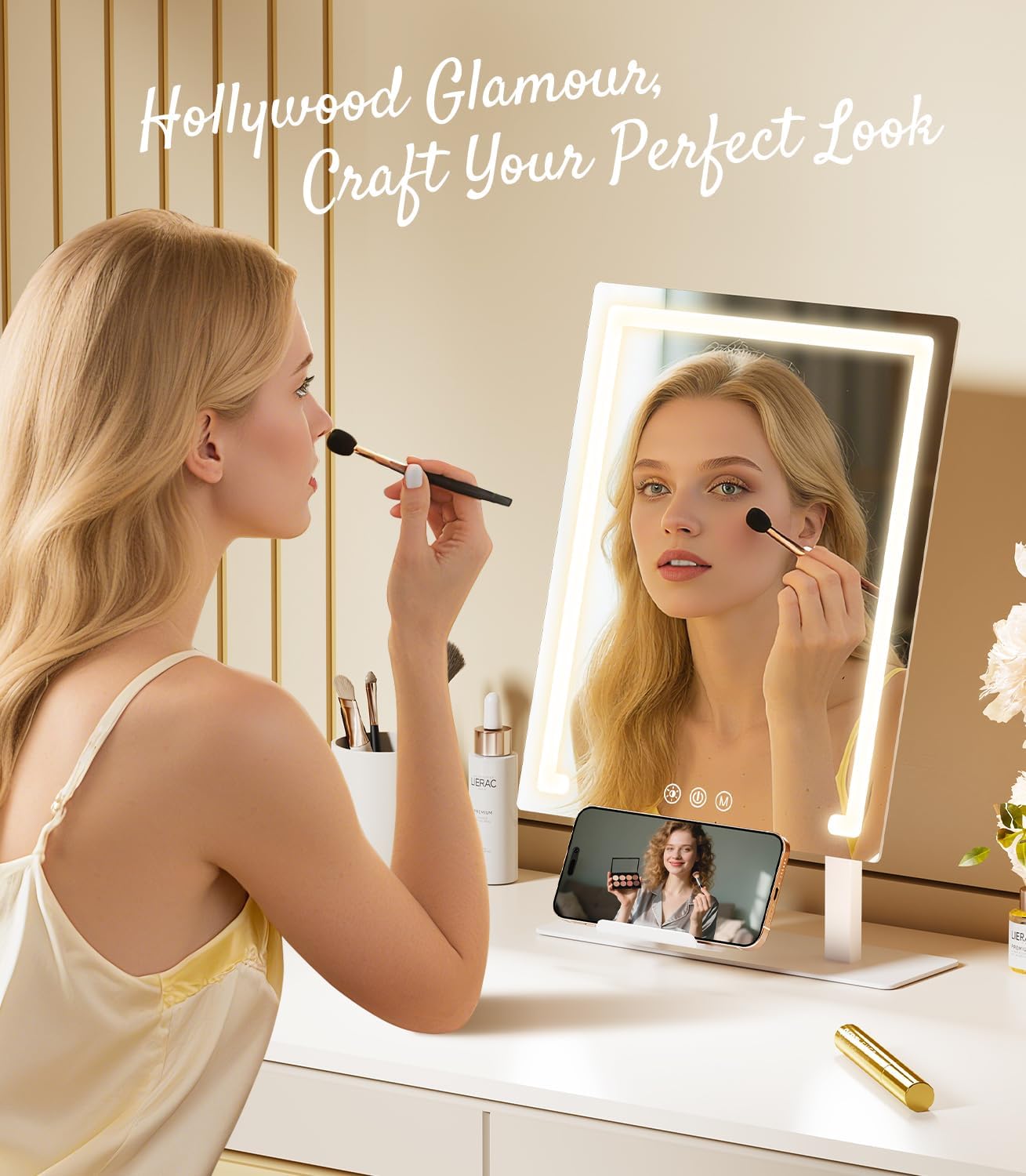 Lighted Makeup Mirror - Hollywood Rechargeable Vanity Mirror with 5X/10X Magnification & Dimmable Lighting | 11”x16.8” LED Tabletop Design