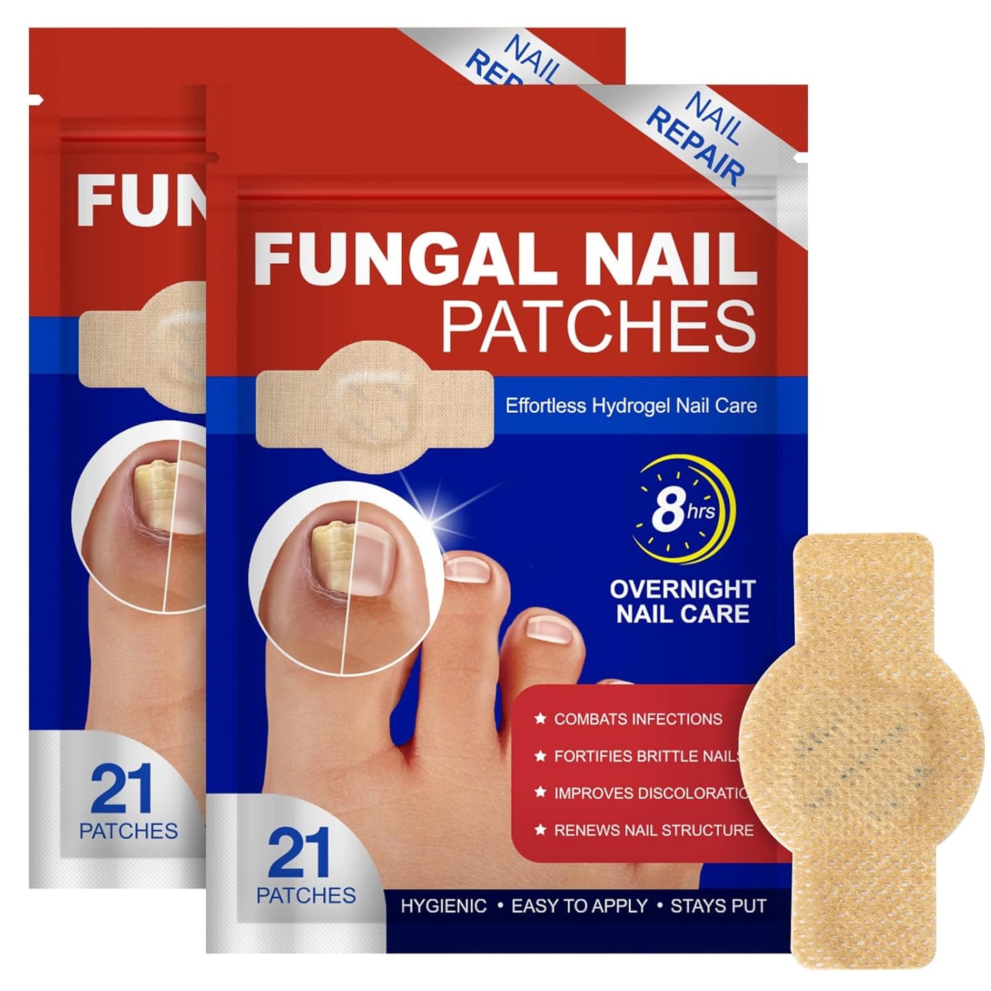 Nail Patches for Toenail Repair - 42PCS Overnight Support for Damaged, Thick, Yellow Toenails | Natural 8-Hour Renewal Patch