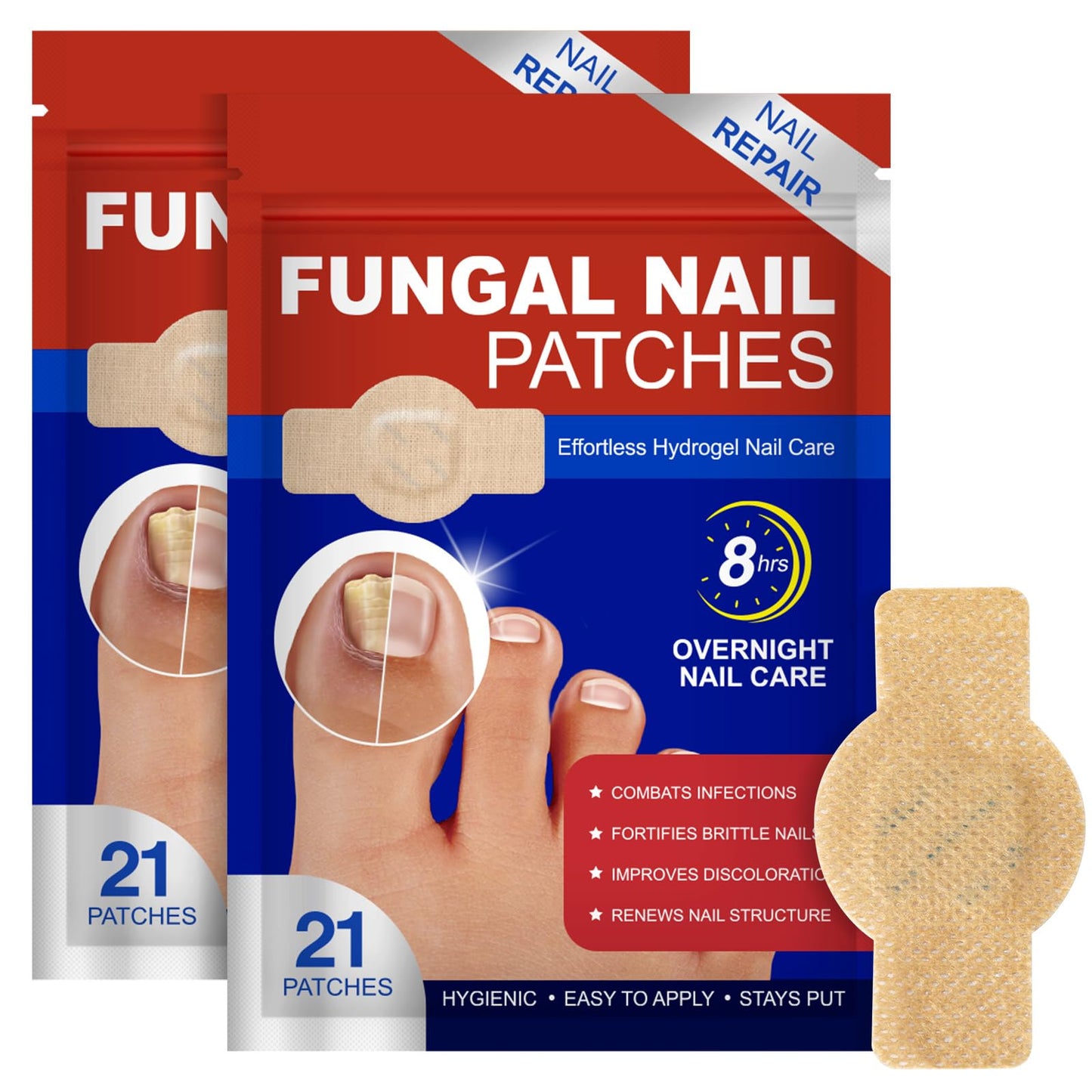 Fungal Nail Patches 42 PCS,Nail Repair Patches Extra Strength Hydrogel,Nail Fungus Patches Overnight Treatment for Damaged Nails,Restore Discoloration&Thickness, Safe for Sensitive Skin, Easy to Apply