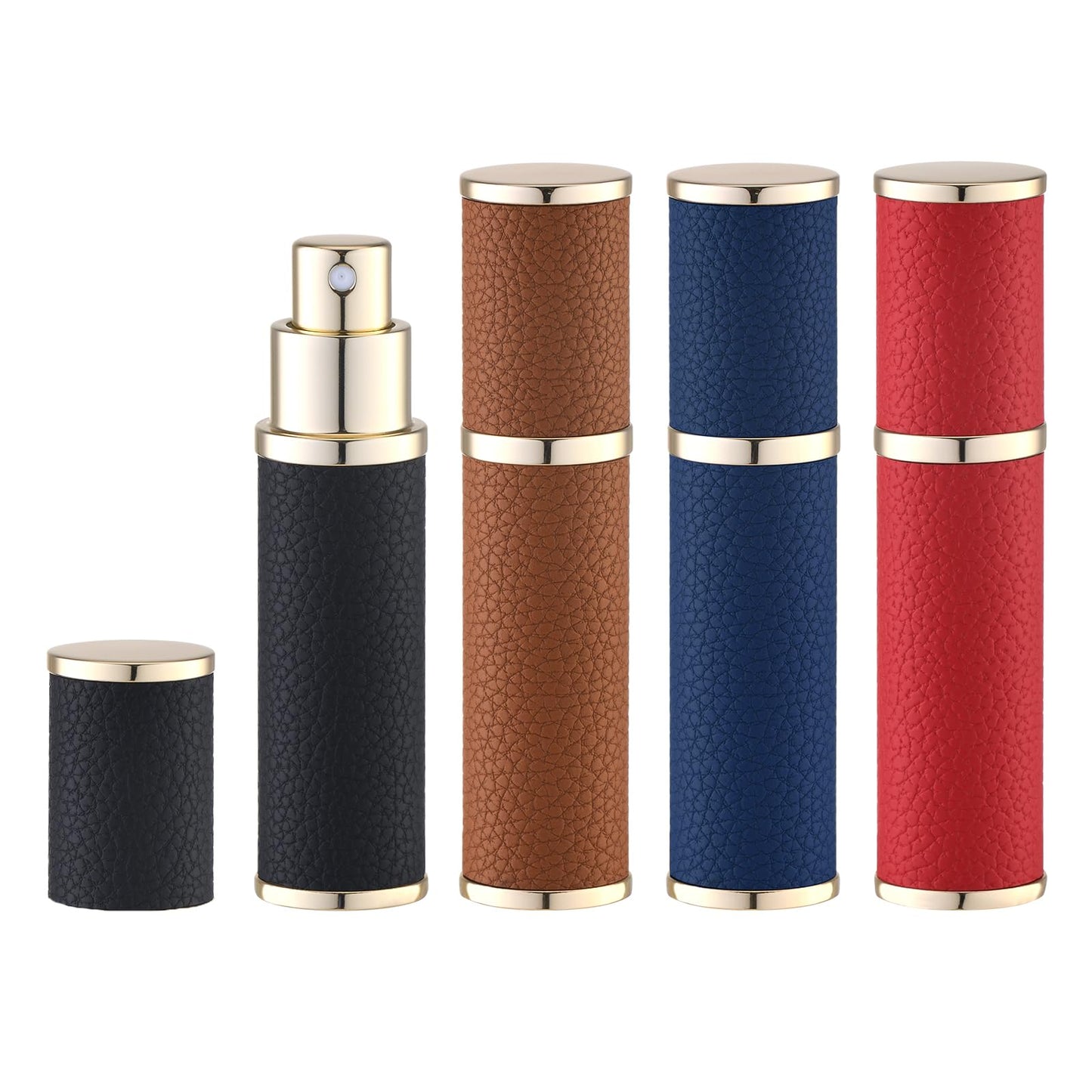 Fusupak Travel Perfume Bottle Refillable - Mini Leather Cologne Atomizer Sprayer Portable - Empty Small Size Fragrance Pump Dispenser Container for Men Women Gifts - Small Refill 10ml 4 PCS