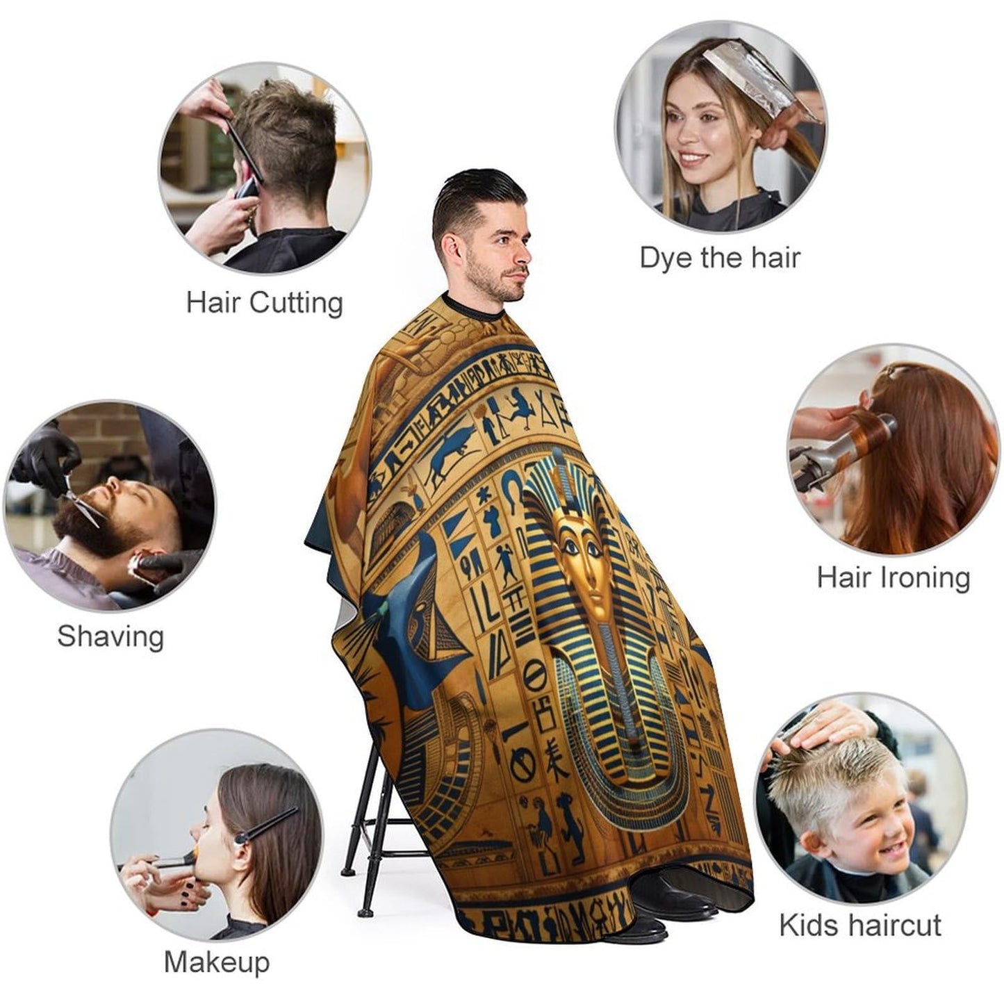 PGDFHGF Egyptian Pharaoh Hieroglyphics Adult Barber Apron for Men Women, Soft Durable Hairdressing Cape with Adjustable Snap Closure for Home Use Barbershops Salons