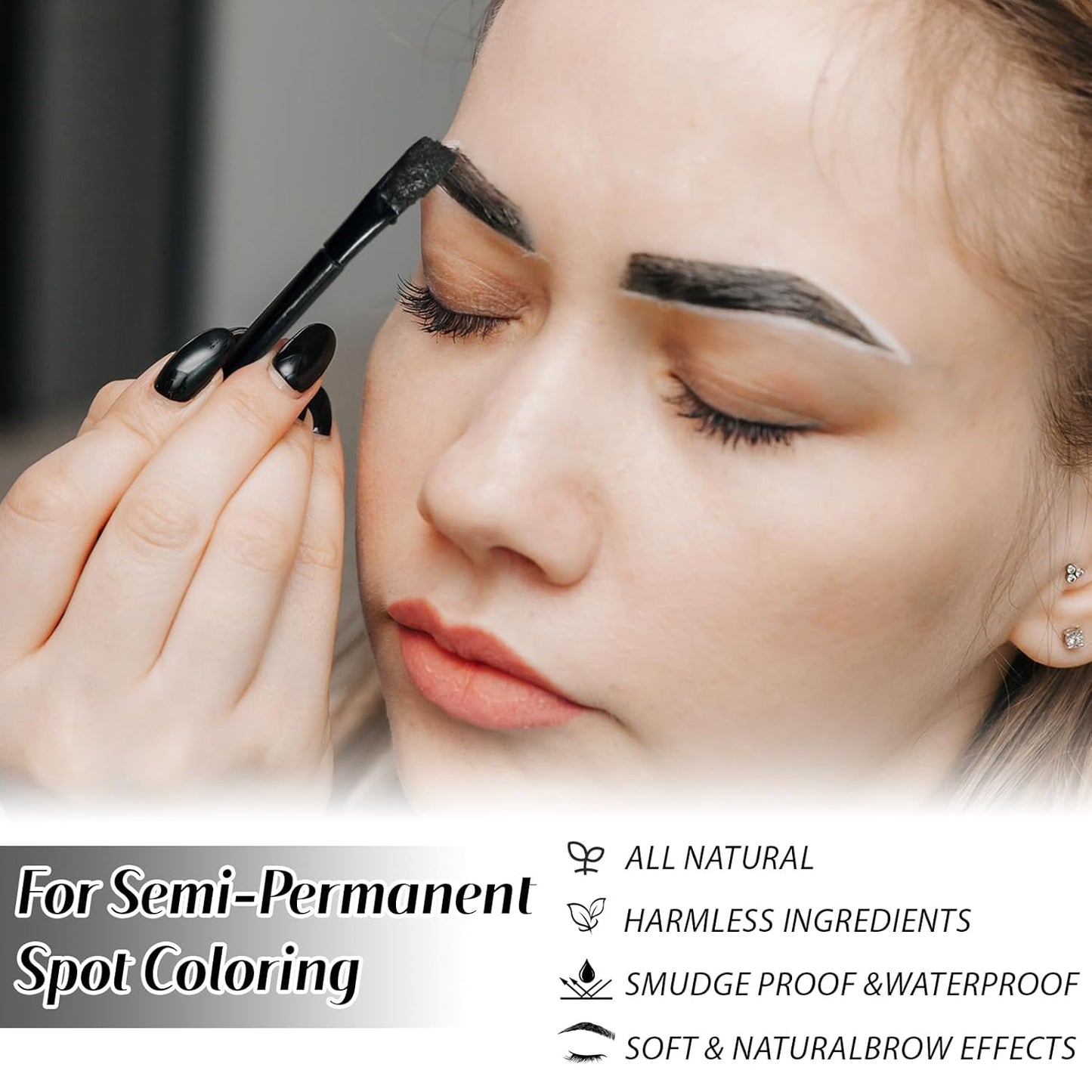 Henna Eyebrow Tint Kit - Natural Black Semi-Permanent Brow Color | Waterproof & Smudge-Proof Dye for Home & Salon (15g)