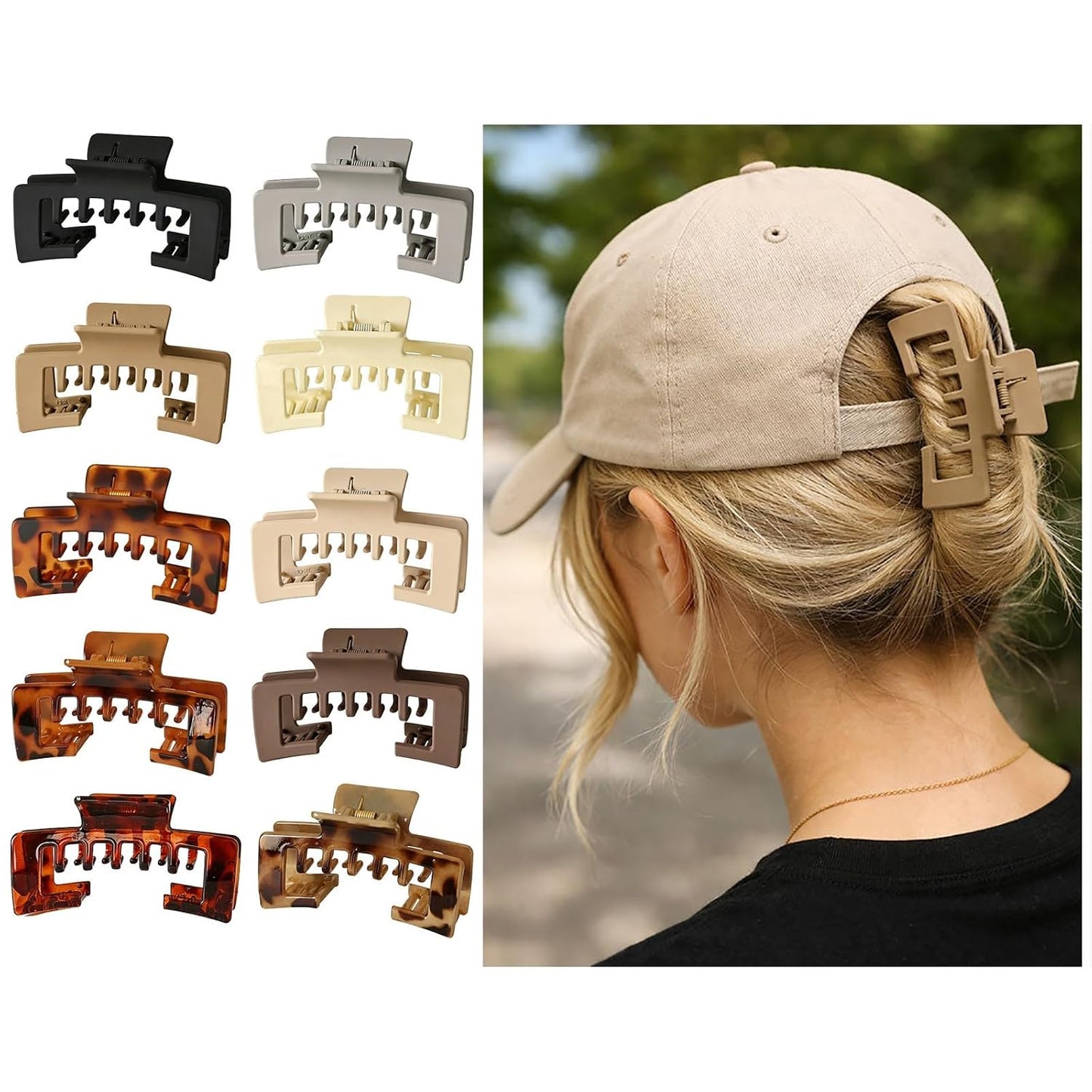 Large Hair Claw Clip for Baseball Caps - Non-Slip Strong Hold for Thick Hair | 5PCS