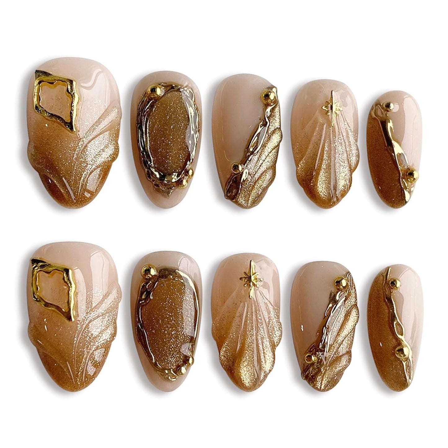 French Tip Press-On Nails - Medium Almond Shape with 3D Bow & Pearl Charms | 24 Pcs Spring Design