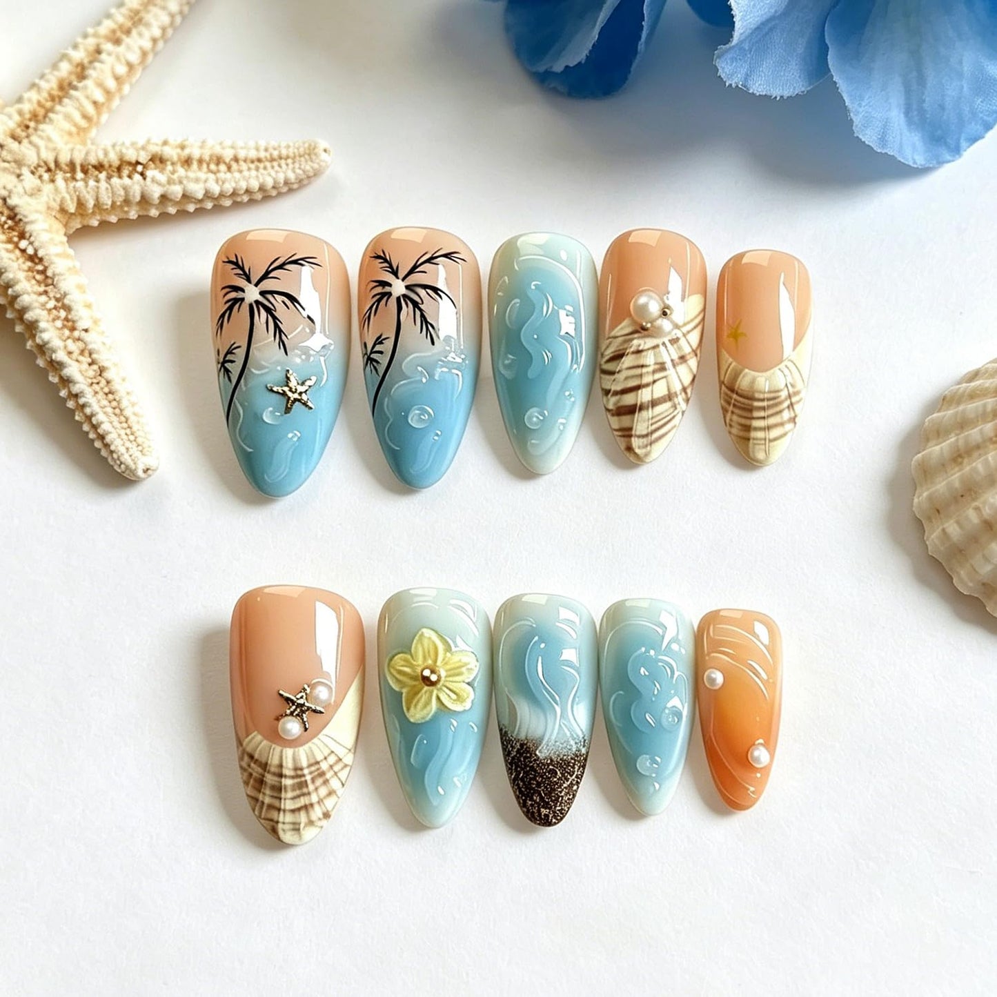 30Pcs 4th of July Press-On Nails - Medium Almond Patriotic Acrylic Nails | Red, Blue & White Designs