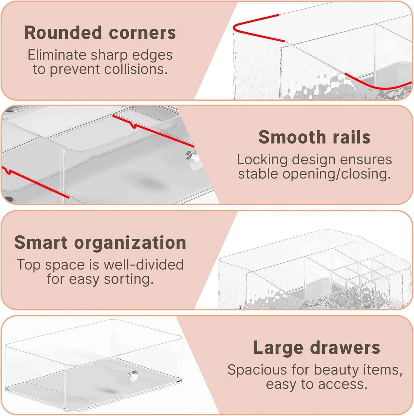Makeup Organizer - Clear Stackable Storage Case for Brushes, Lipsticks & Skincare | Vanity Drawer Solution