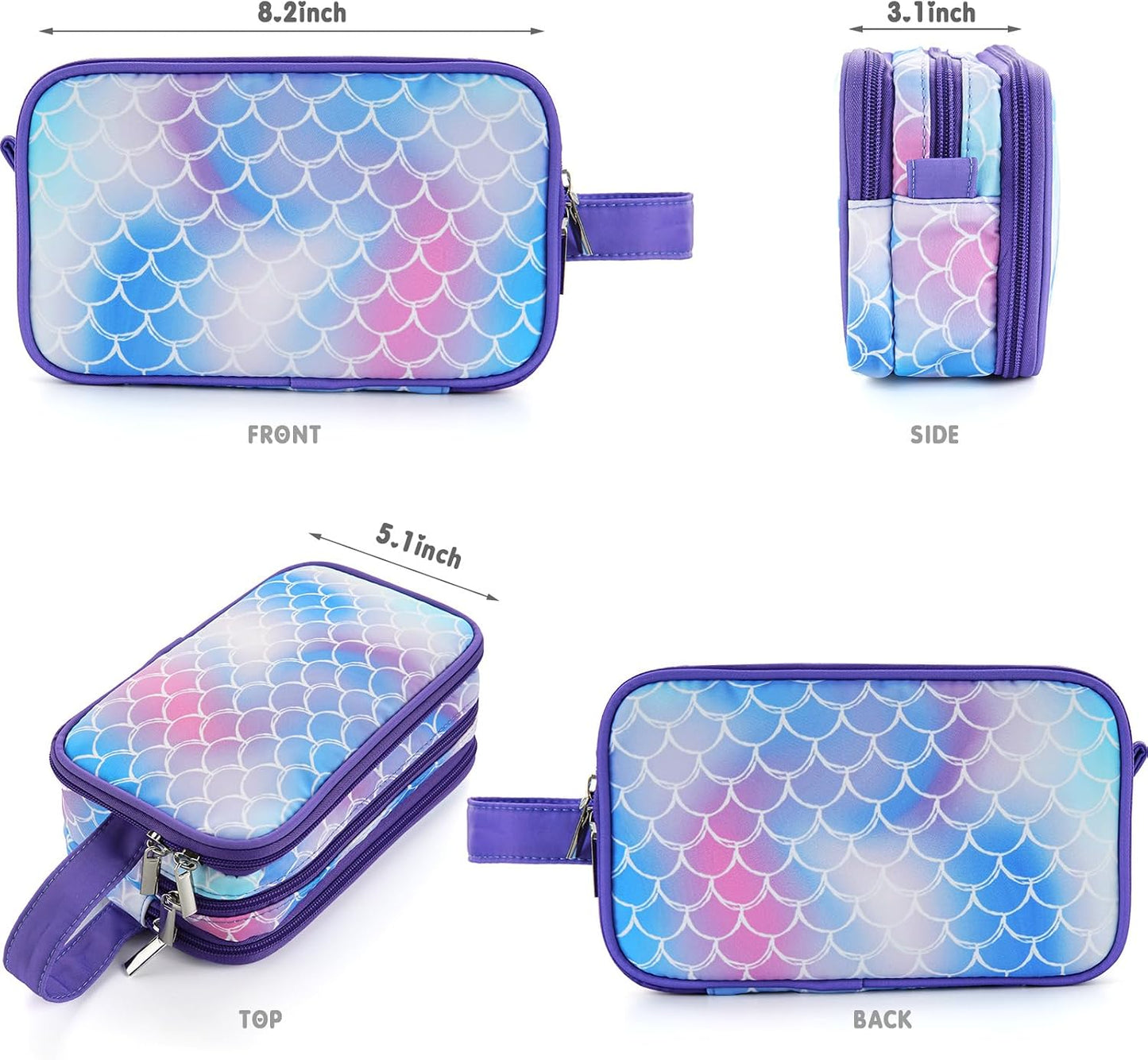 Kids Toiletry Bag - Waterproof Mermaid Scales Travel Cosmetic Bag for Girls | Hanging Wash Bag