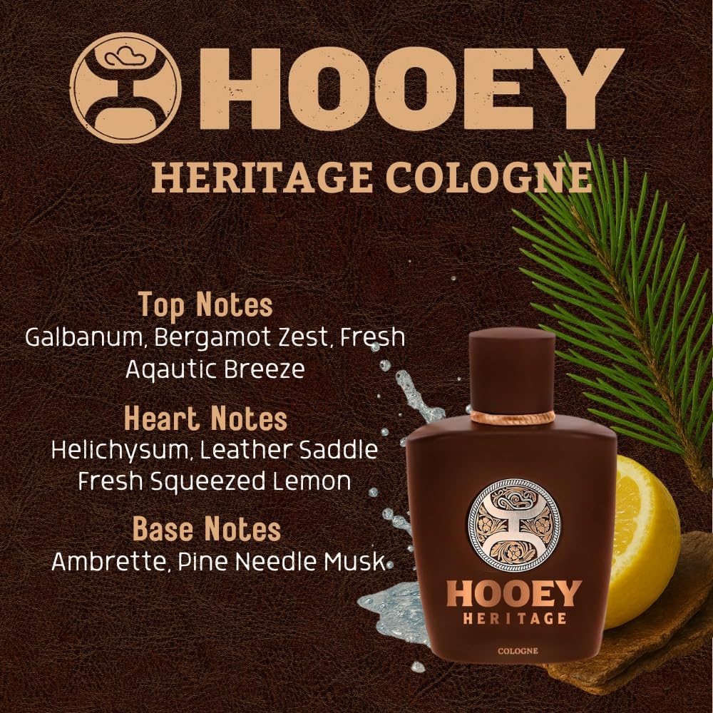 HOOEY Heritage Men’s Cologne – Sophisticated & Bold Fragrance for Men – Leather Saddle, Pine Needle Musk, Fresh Aquatic Breeze – Long-Lasting Men’s Cologne